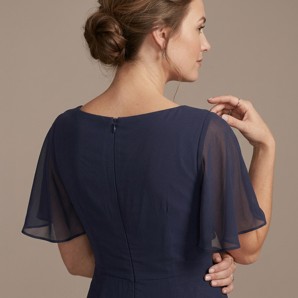 Langes festliches Kleid für Damen, Schmetterlingsärmel, Steinbesatz an der Taille