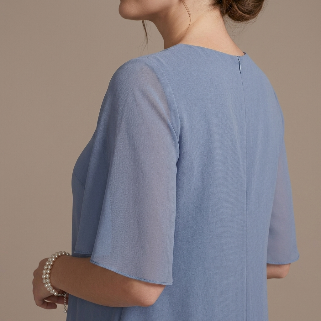 Fließendes Midi‑Festkleid für Damen, Rundhals, 3/4‑Ärmel, mehrschichtiger Rock