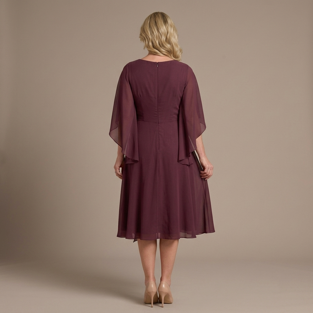 Elegantes figurfreundliches Midi‑Festkleid für Damen mit V‑Ausschnitt, Cape‑Ärmeln und dekorativem Steinbesatz für formelle Anlässe und Feierlichkeiten