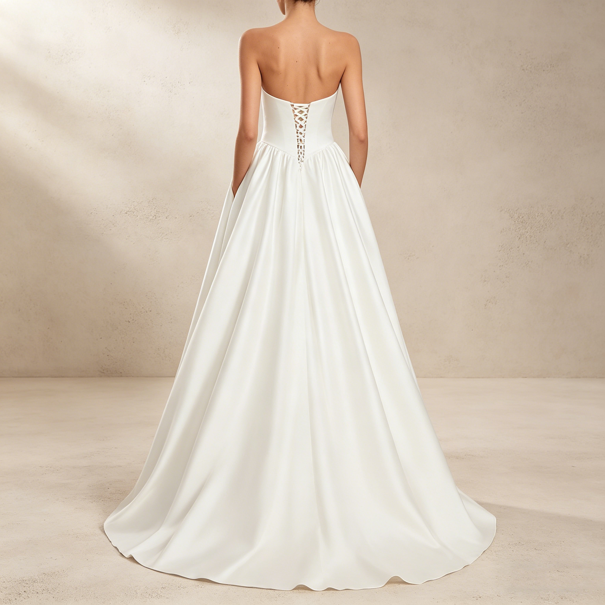 Trägerloses Maxikleid mit Herz-Ausschnitt und weitem Rock – Elegantes Satin-Abendkleid in Reinweiß