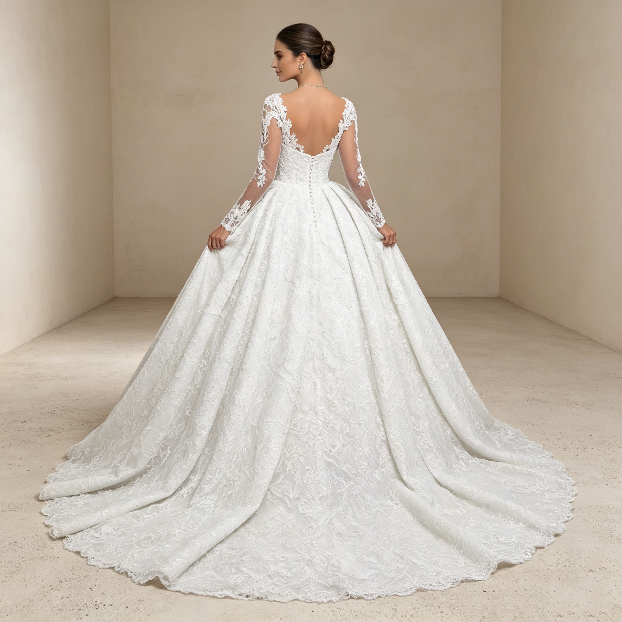 Luxuriöse Spitzen-Robe in A-Linie: Edles Design mit feinen Ärmeln für einen majestätischen Auftritt