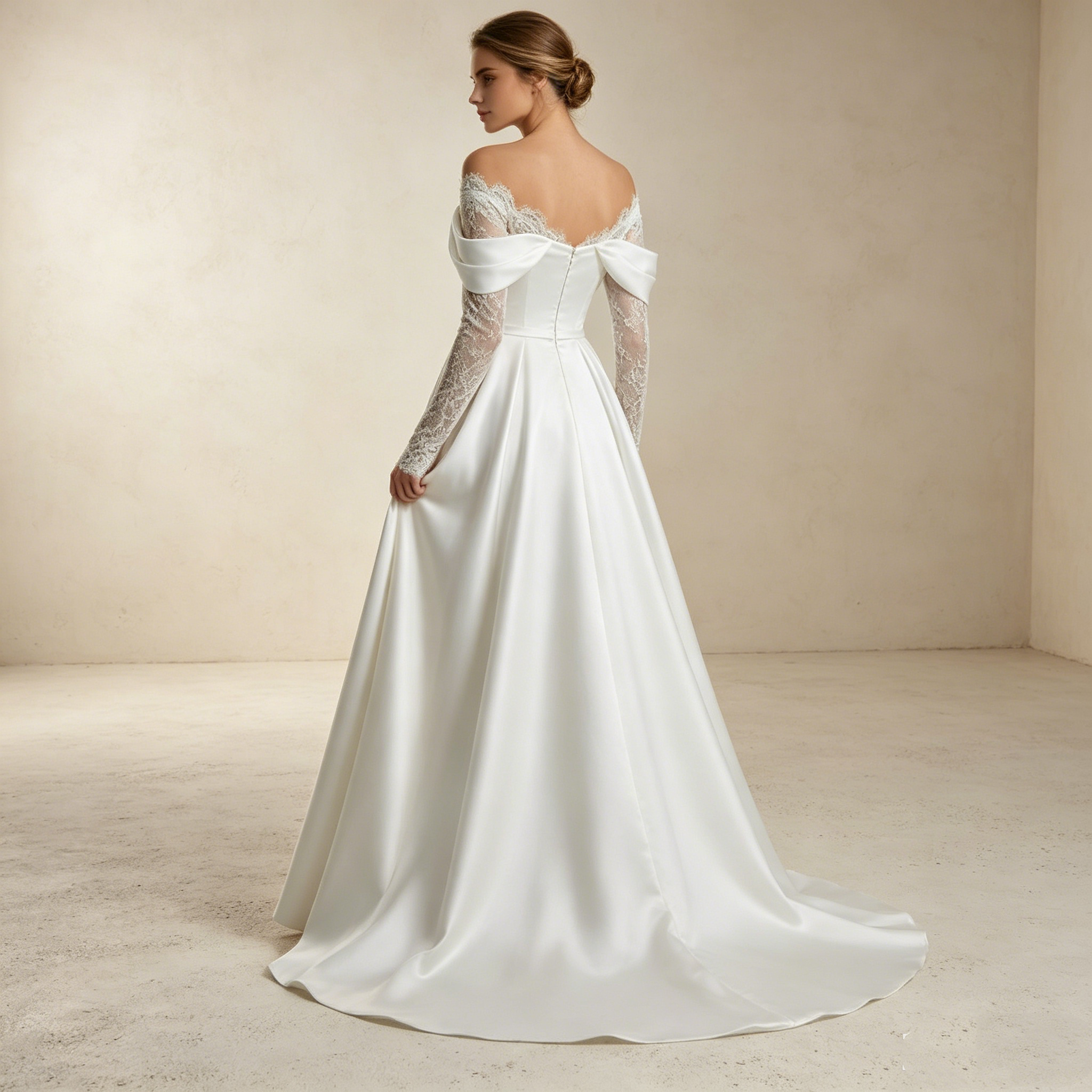 Edler Satin-Traum: Figurbetontes Mermaid-Kleid mit romantischer Spitze und femininer Off-Shoulder-Partie