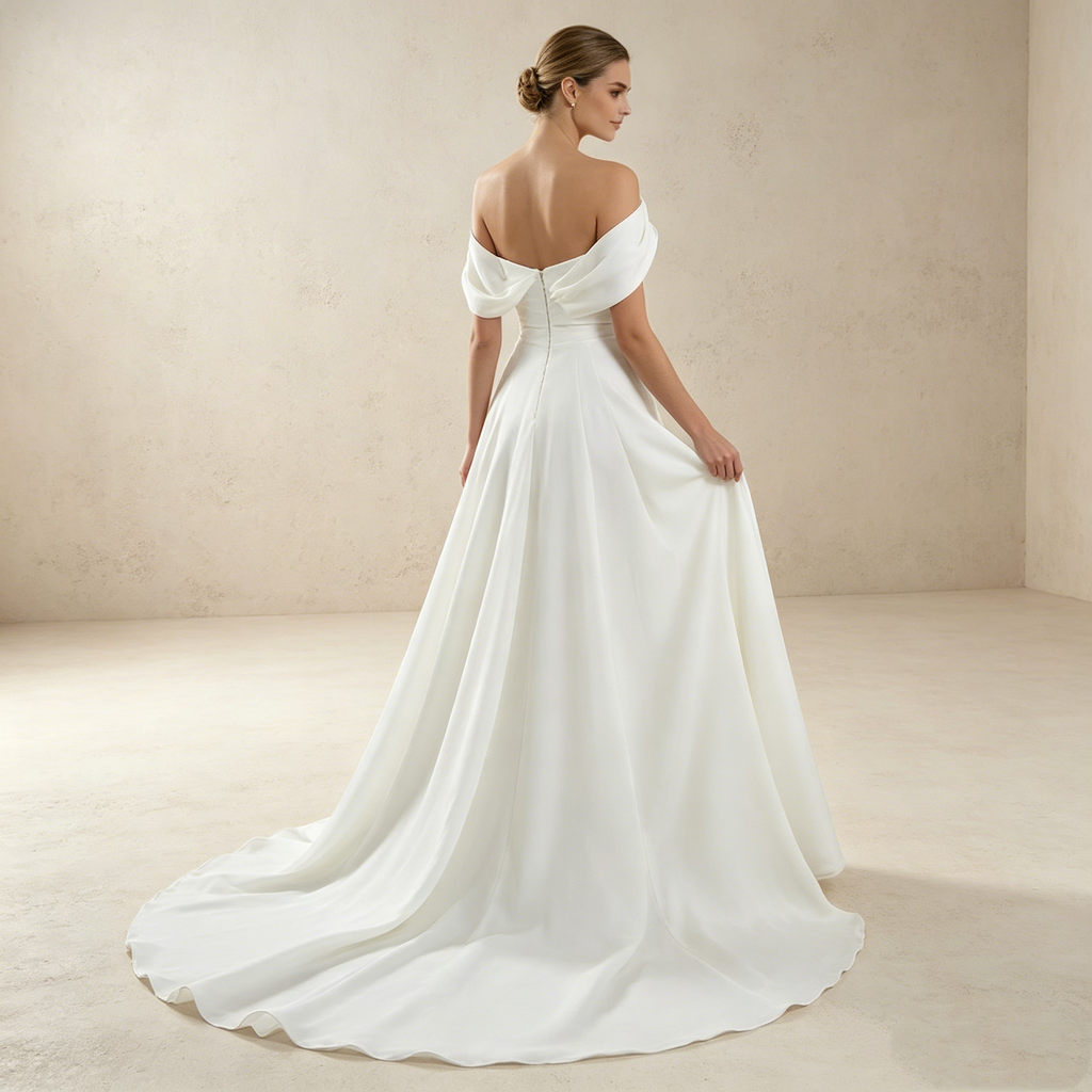 Skulpturale Eleganz: Figurbetontes Mermaid-Kleid mit edler Raffung und glamouröser Off-Shoulder-Partie