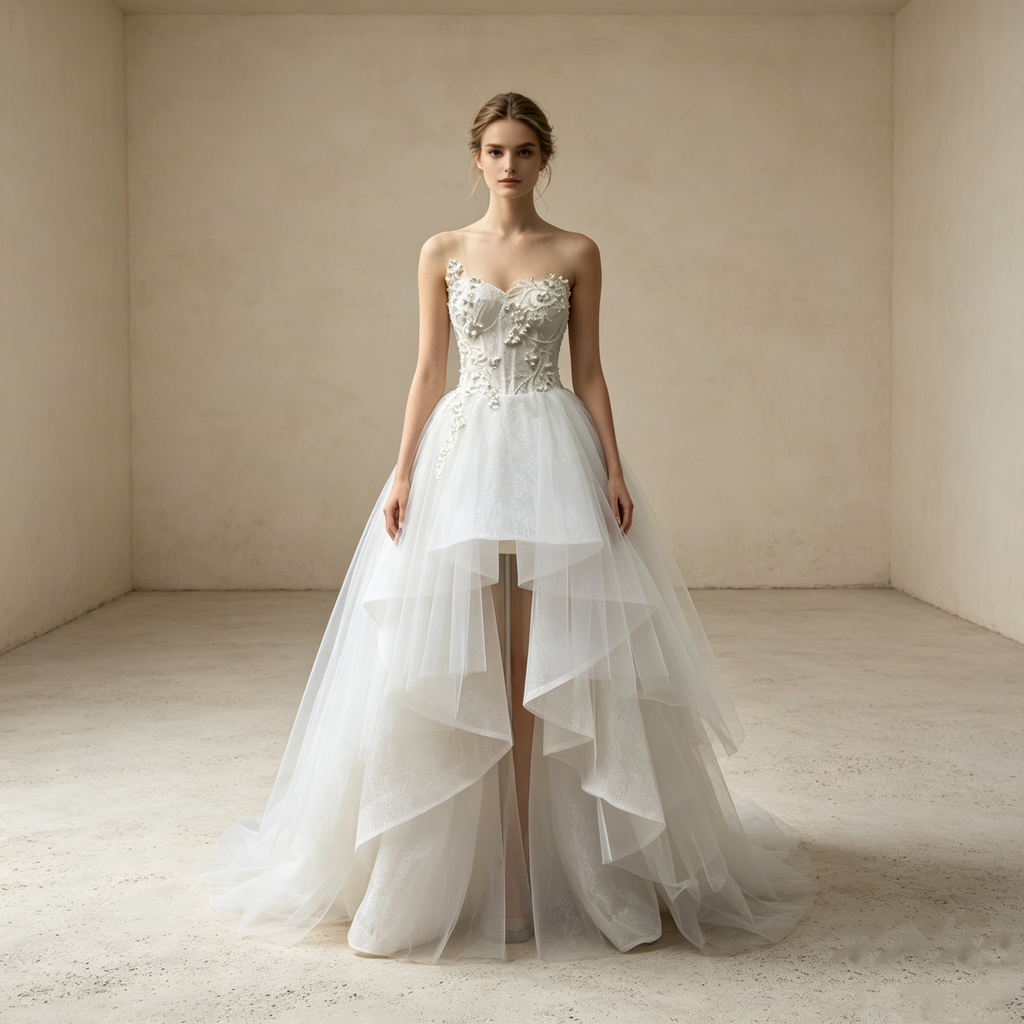 Weißes Mini-Cocktailkleid: Verspielte Glocken-Silhouette mit edler Beading-Bestickung und Keyhole-Rücken