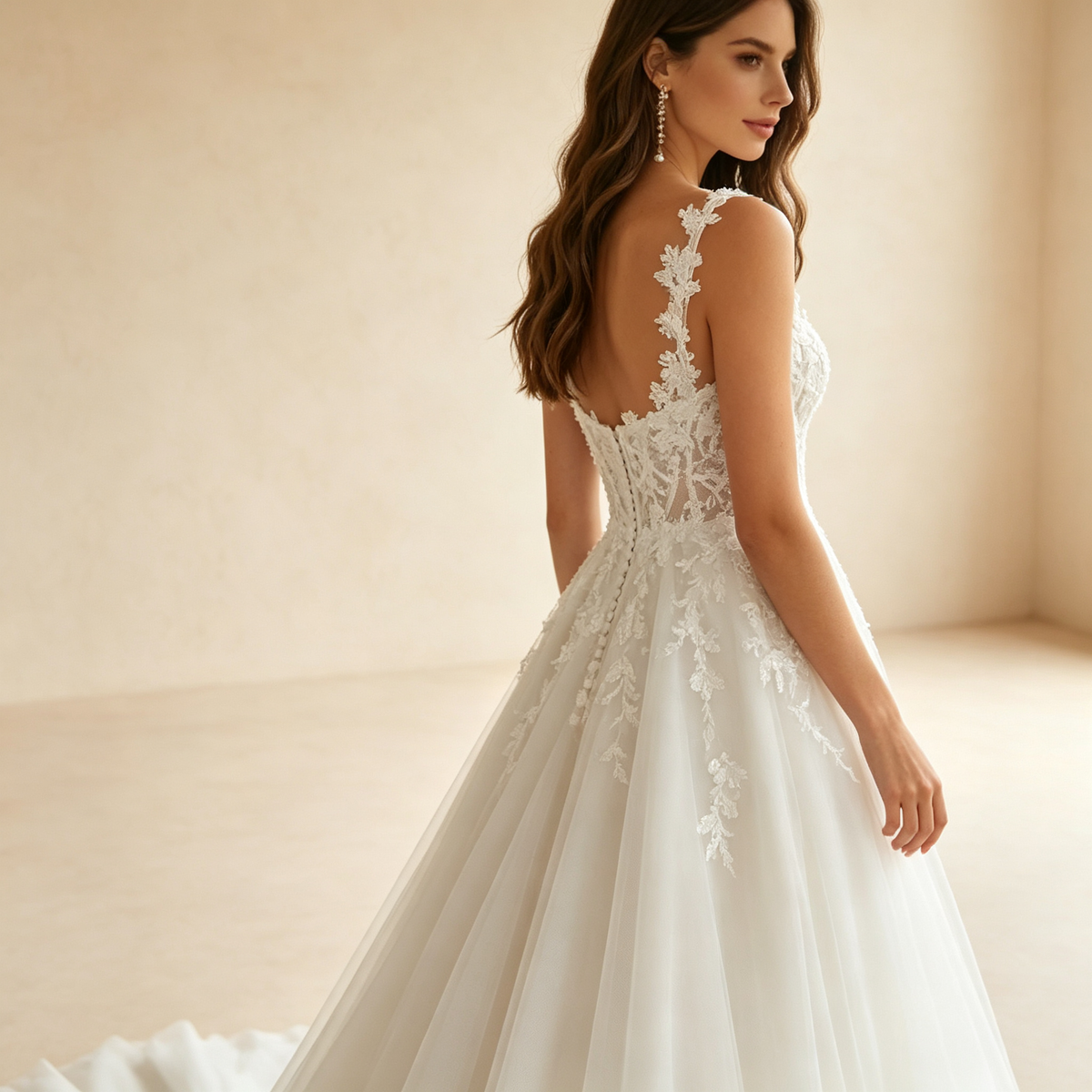 Eleganz Tüll A-Linien-Abendkleid mit Spitze & Trägern - Elfenbein