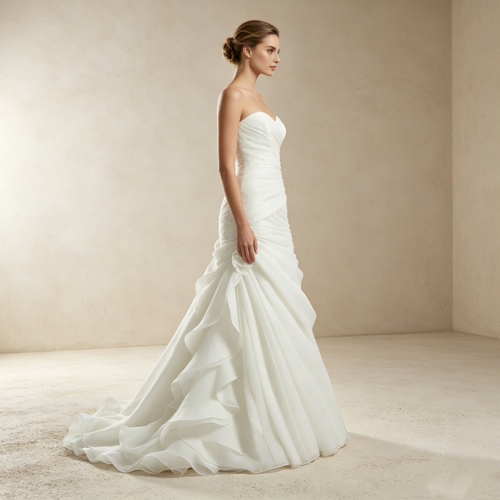 Dramatische Organza-Robe: Mermaid-Schnitt mit kunstvollen Rüschen-Kaskaden und romantischem Sweetheart-Dekolleté