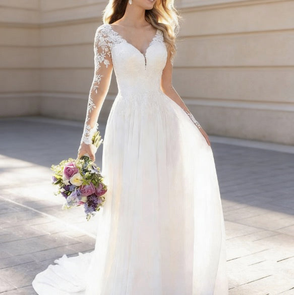 Standesamt Brautkleid Schlichte A Linie Chiffon Weiß Größengrößen Reißverschluss