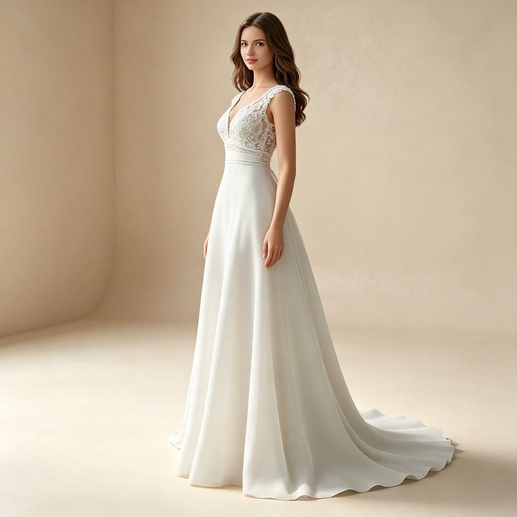 Elegantes Abendkleid mit Tiefem V-Ausschnitt und Fließendem Rock