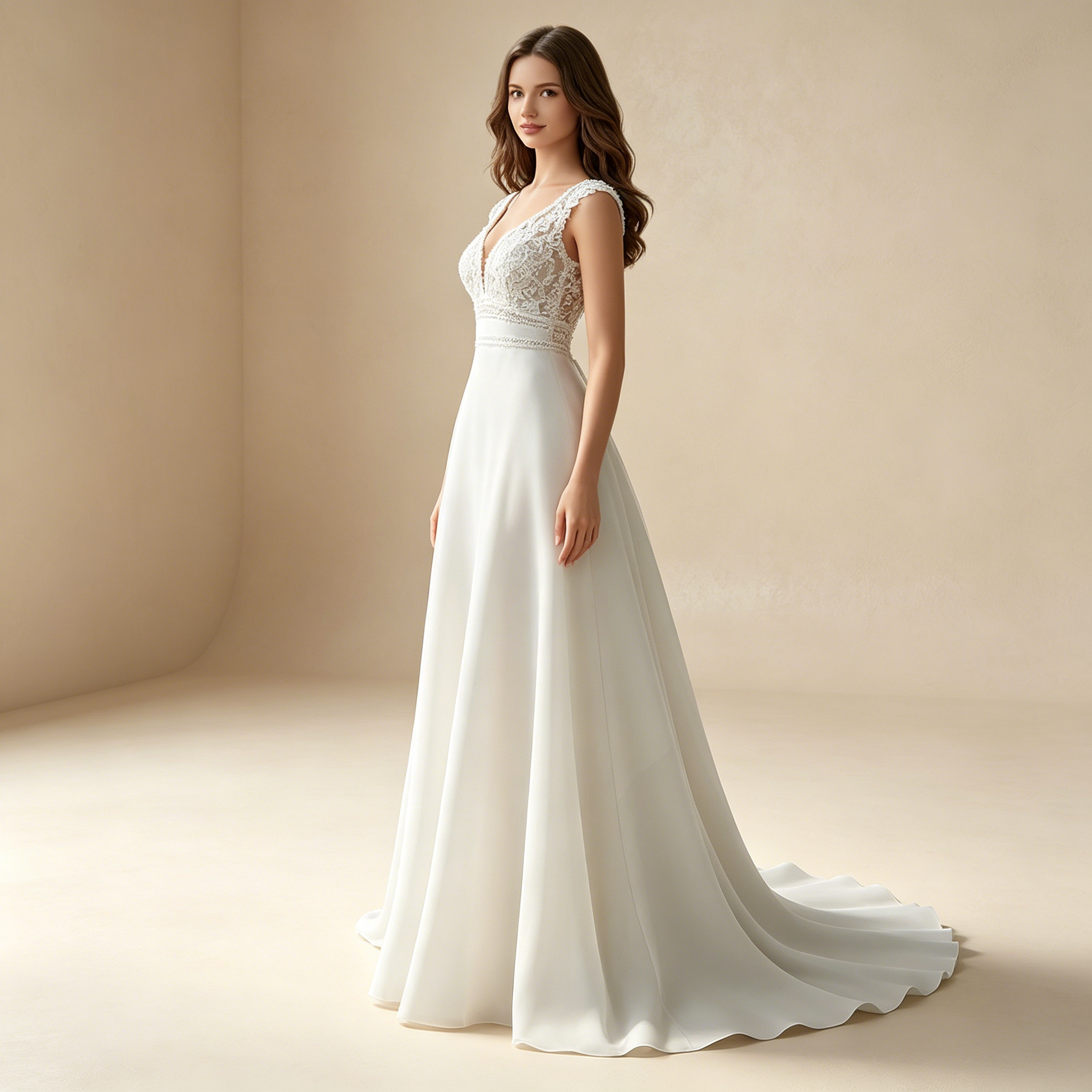 Elegantes Abendkleid mit Tiefem V-Ausschnitt und Fließendem Rock