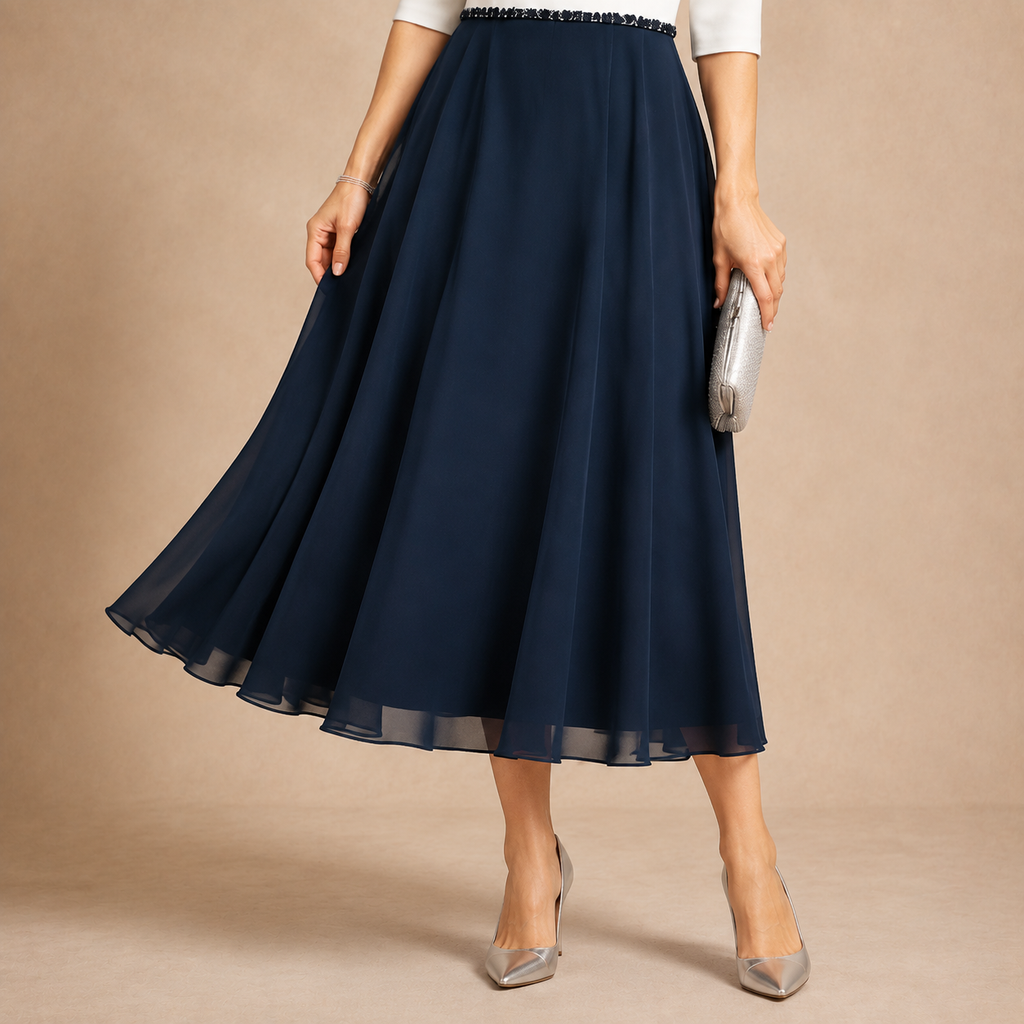Elegantes Damen Midi‑Kleid mit 3/4‑Ärmeln, Farbblock‑Design, Steinbesatz am Ausschnitt, festliches Outfit für besondere Anlässe