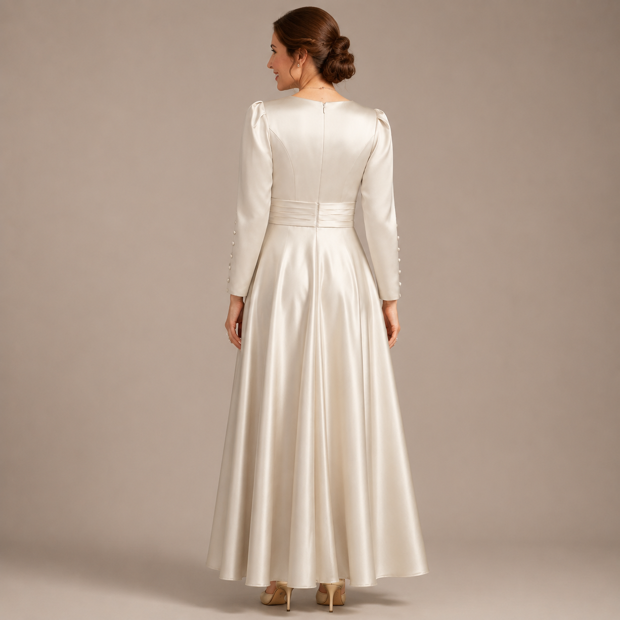 Elegantes Maxi‑Kleid Damen mit Langarm, V‑Ausschnitt, Taillenbänder, fließender Festlook für besondere Anlässe