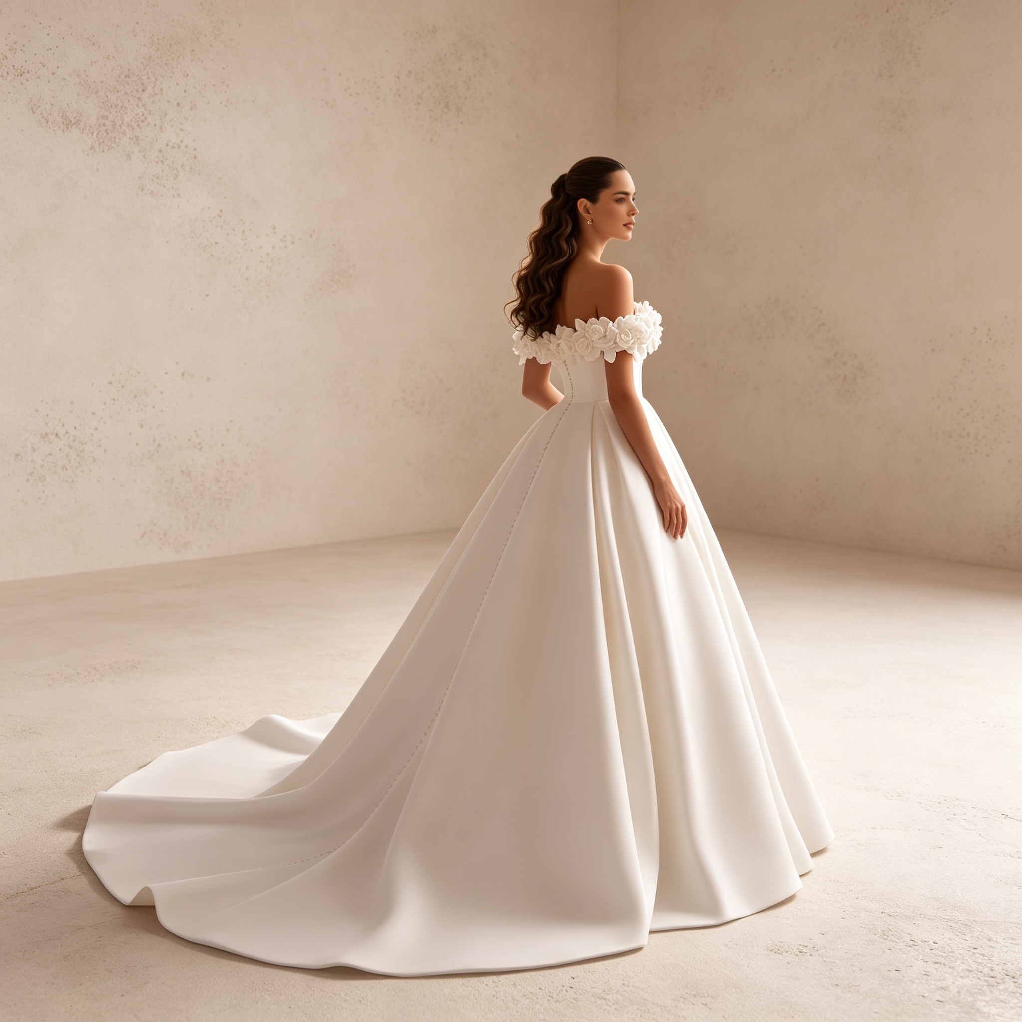 Off-Shoulder Abendkleid mit 3D-Blumen | Elegantes Satin Ballkleid Bodenlang