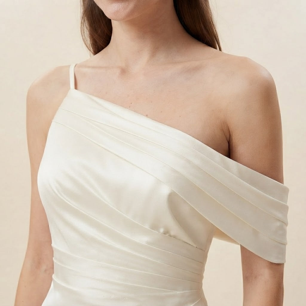 Festliches Maxikleid mit One‑Shoulder‑Design, gefalteten Details und figurnahem Mermaid‑Schnitt