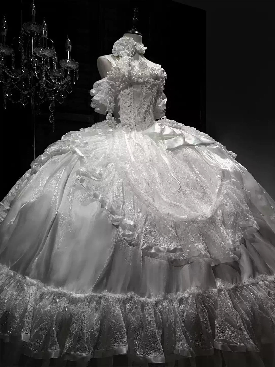 Hime Lolita Ballkleid Weiß Lang Ärmellos OP Hochzeit für Teeparty 34-44