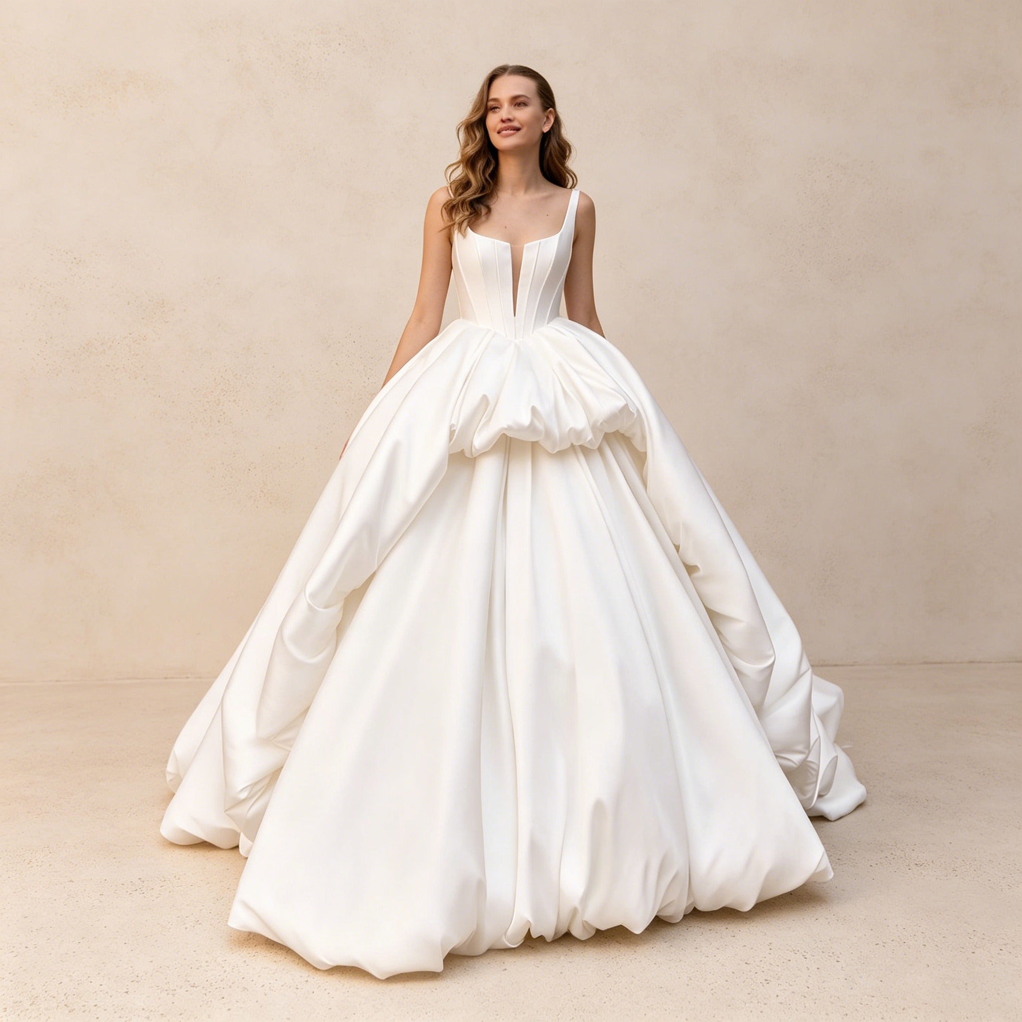 Voluminöses Satin Ballkleid Weiß – Elegantes Festkleid mit Extravagantem Rock