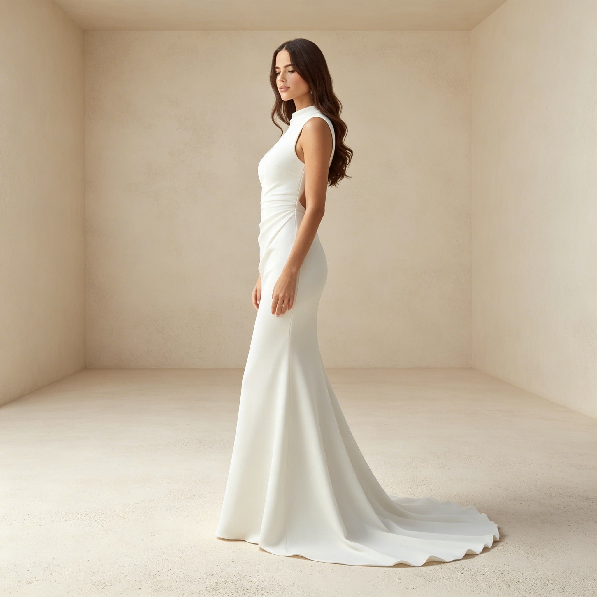 Elegantem Abendkleid mit Stehkragen – Ärmelloses Meerjungfrau-Kleid aus Satin
