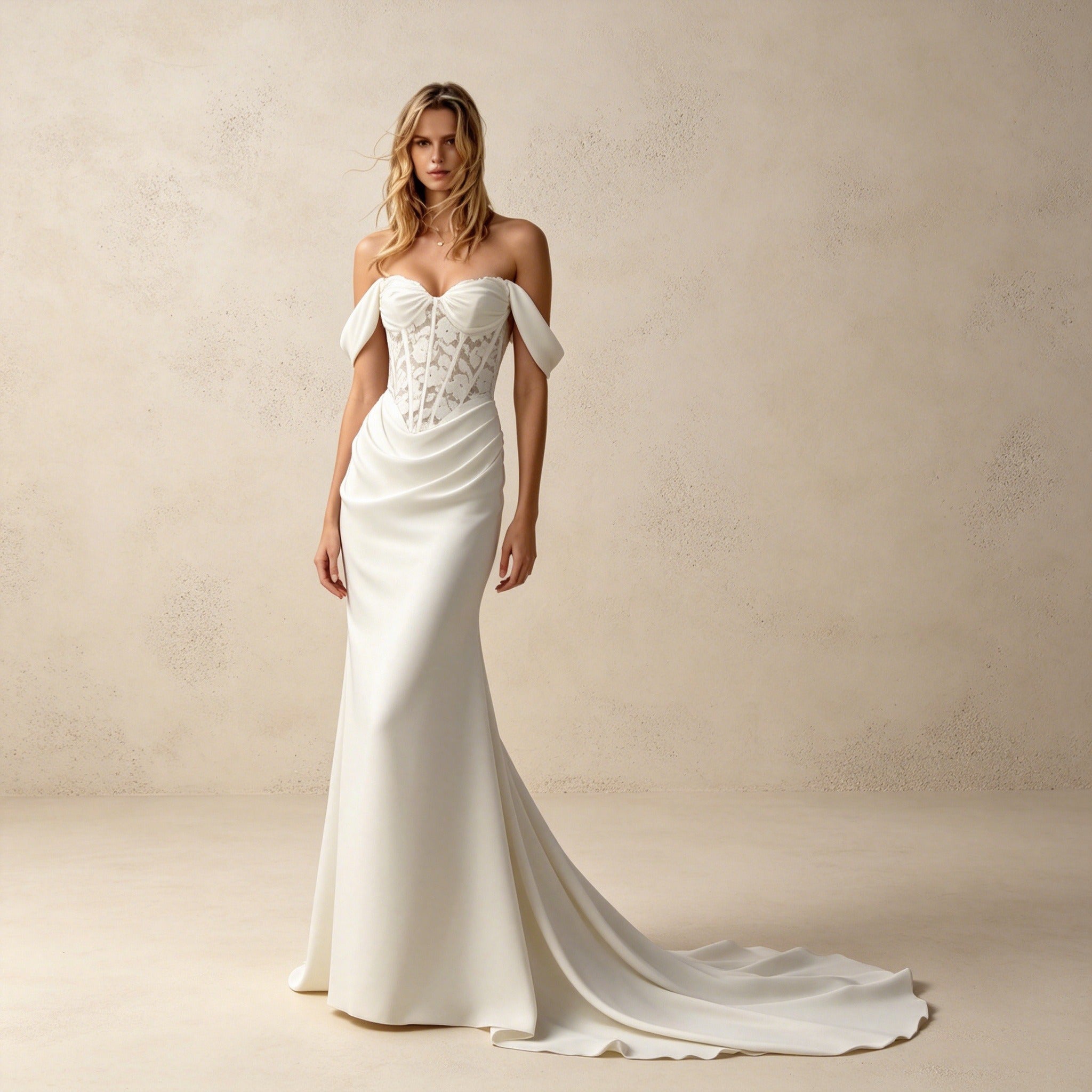 Off-Shoulder Abendkleid mit Spitze | Elegantes Satin-Kleid Meerjungfrau-Stil