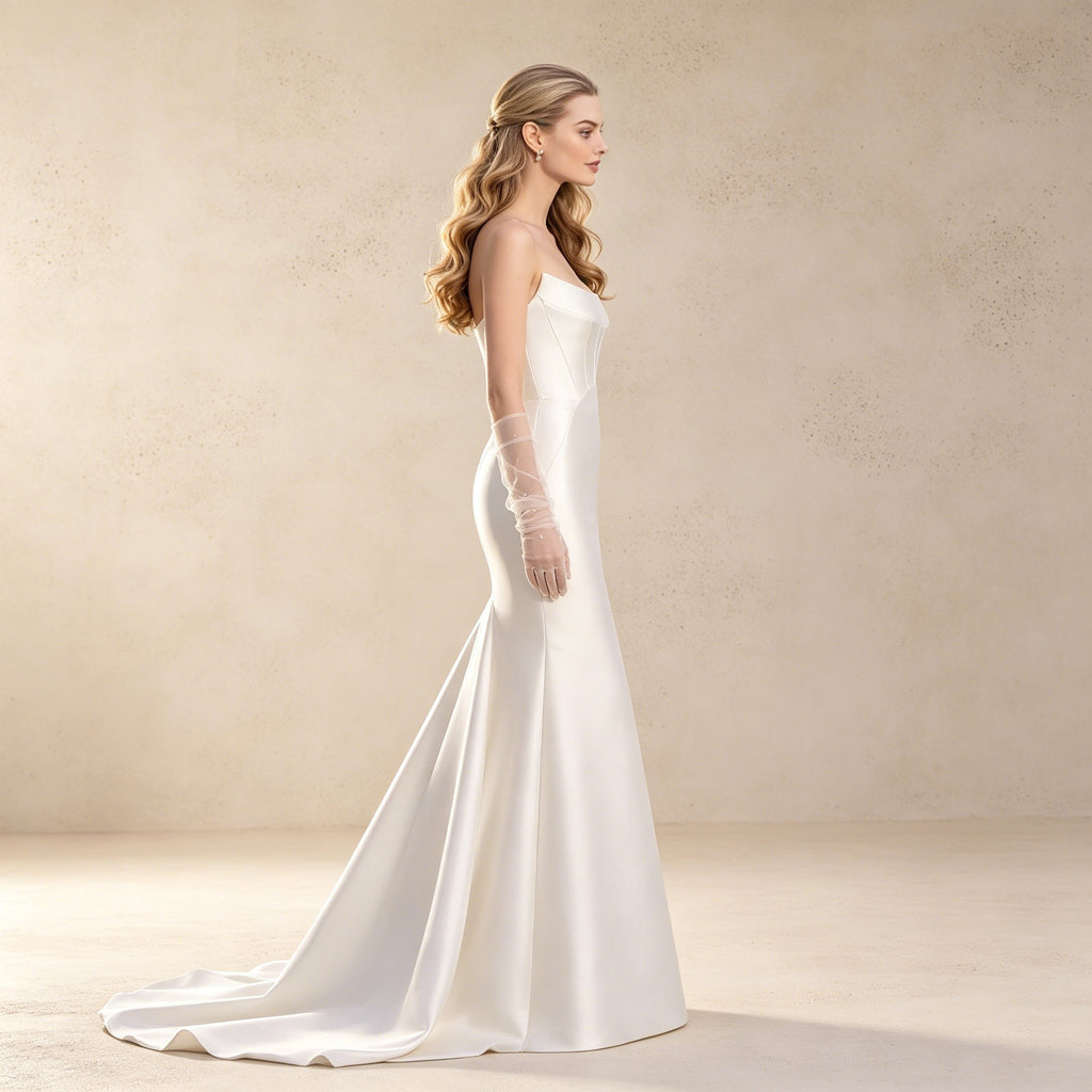 Trägerloses Satin Abendkleid – Elegantes Maxikleid im Meerjungfrau-Stil