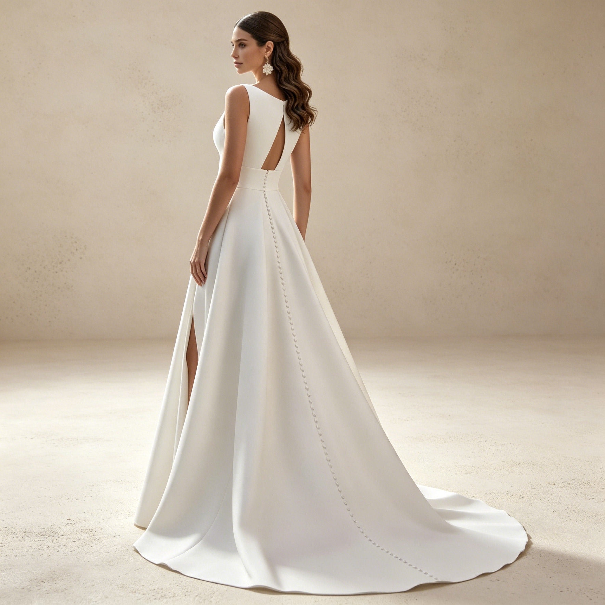 Elegantes Satin-Abendkleid mit V-Ausschnitt | Weißes Maxikleid mit Beinschlitz