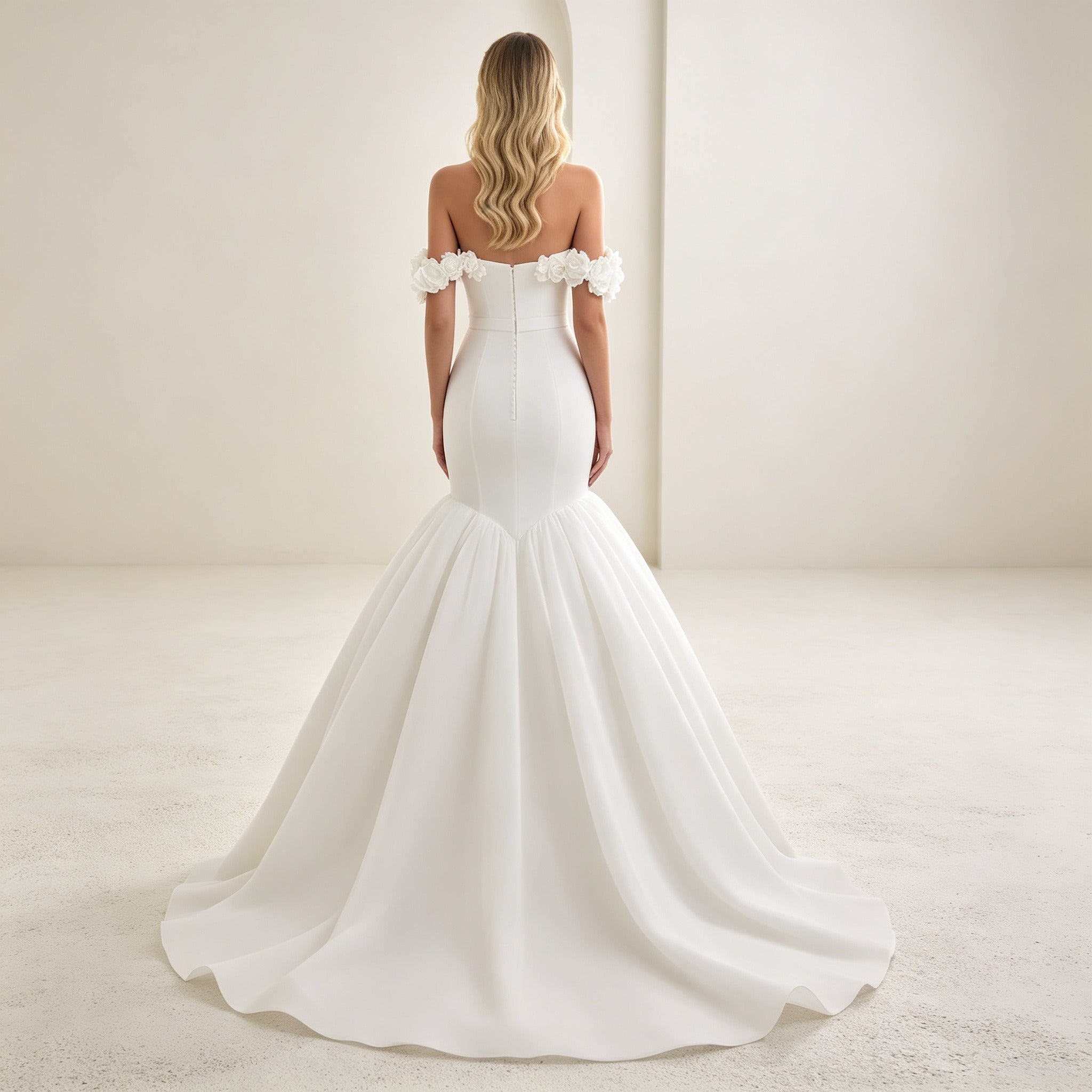 Off-Shoulder Satin-Abendkleid mit Drapierung – Elegantes Maxikleid mit Schleppe