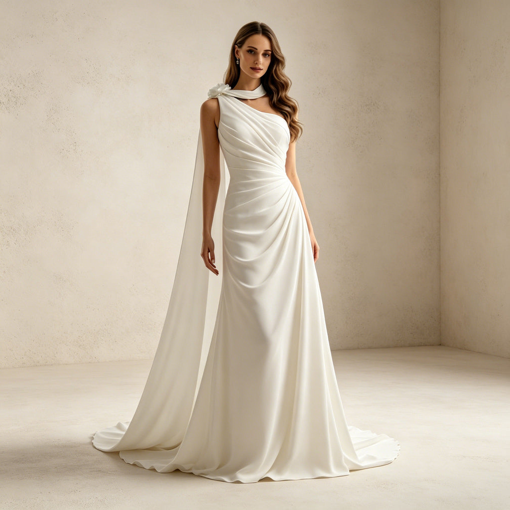 Asymmetrisches Abendkleid im Griechischen Stil | Elegantes One-Shoulder Kleid Weiß