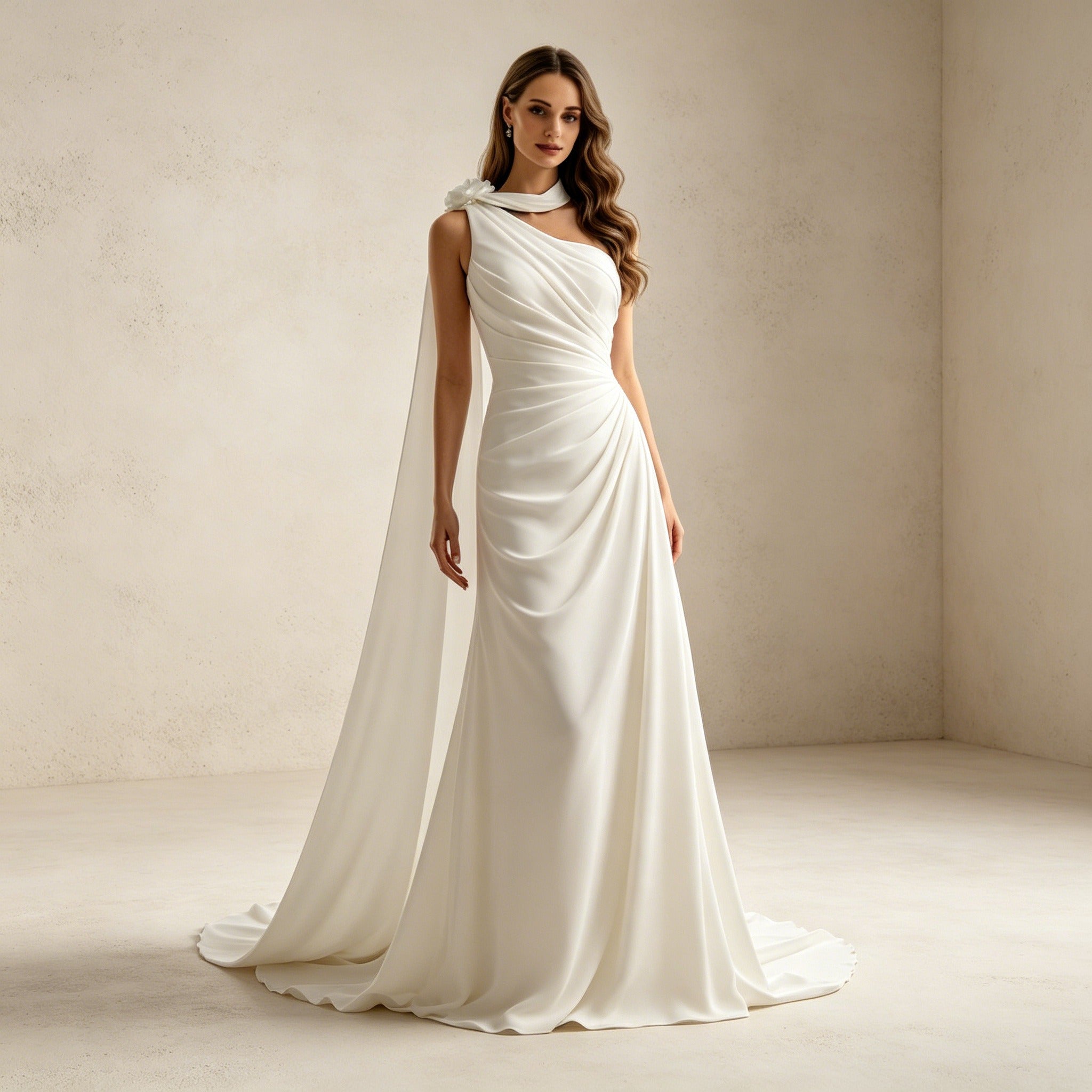 Asymmetrisches Abendkleid im Griechischen Stil | Elegantes One-Shoulder Kleid Weiß