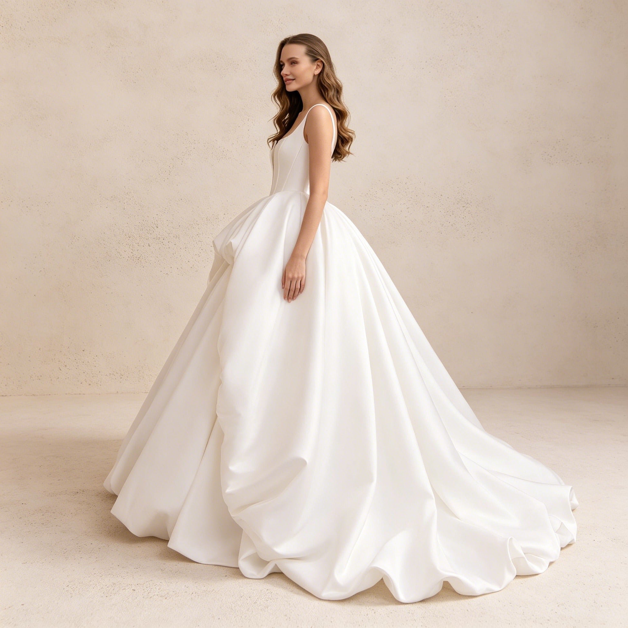 Voluminöses Satin Ballkleid Weiß – Elegantes Festkleid mit Extravagantem Rock