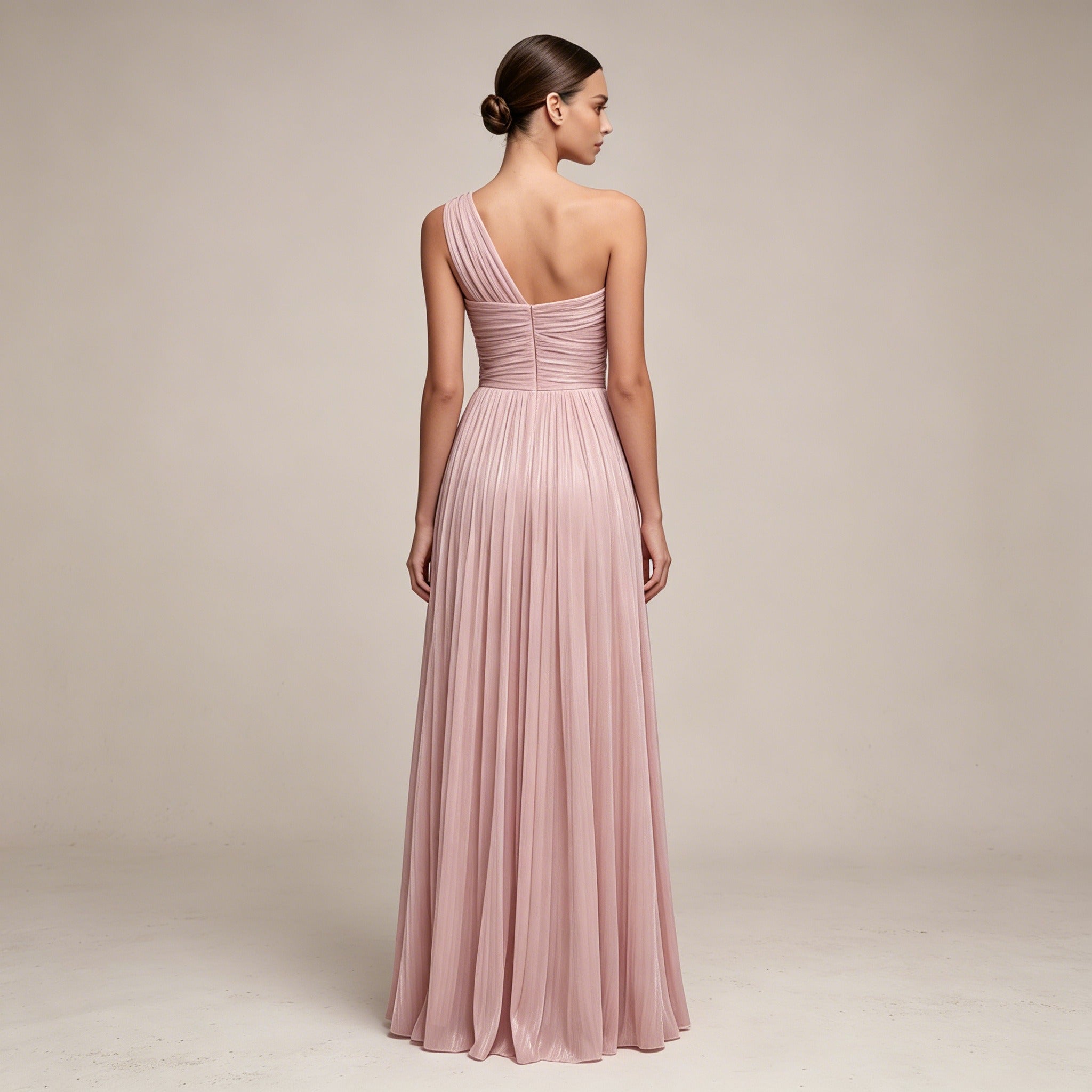 Rosa One-Shoulder Abendkleid mit Beinschlitz – Elegante Plissee-Robe