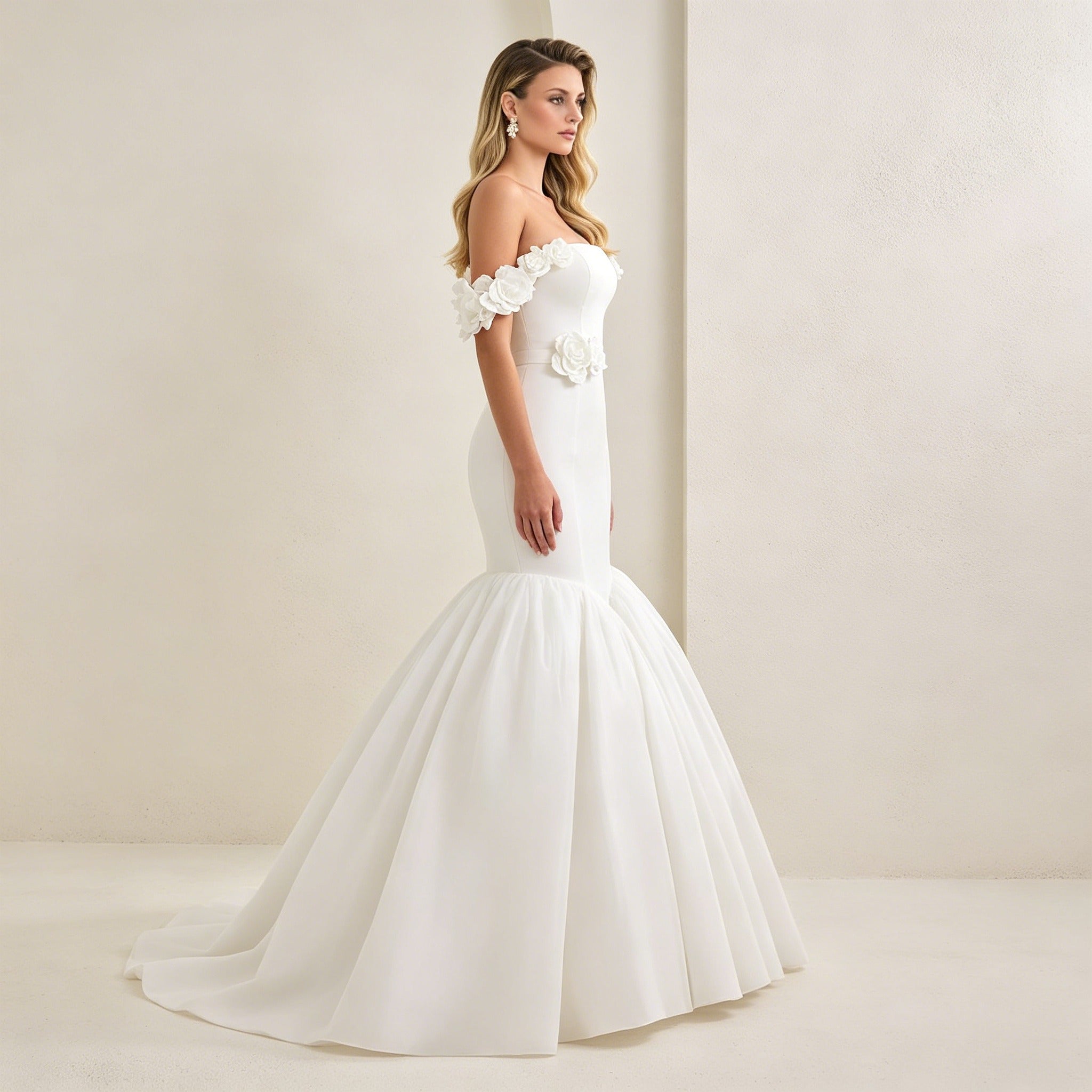 Off-Shoulder Satin-Abendkleid mit Drapierung – Elegantes Maxikleid mit Schleppe
