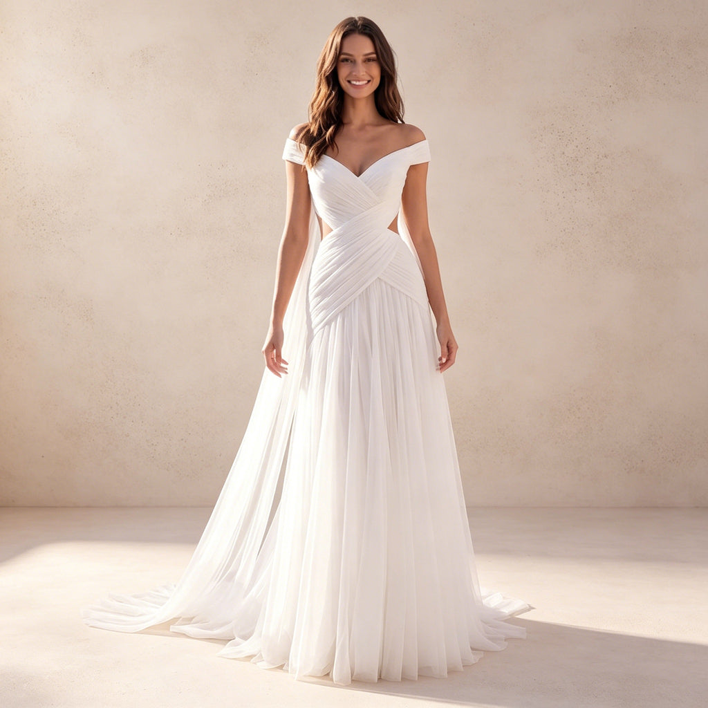 Romantisches Abiballkleid Weiß | Elegantes Maxikleid in Überkreuz-Optik
