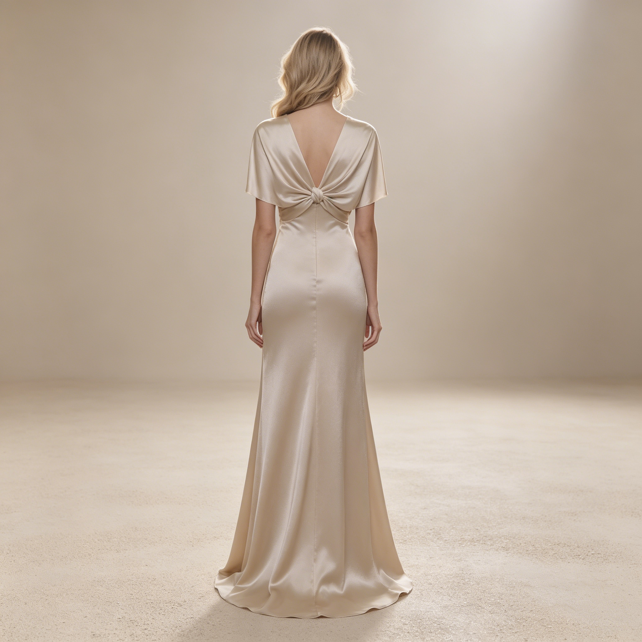 Elegantes Satinkleid mit V-Ausschnitt und gekreuztem Cape-Effekt