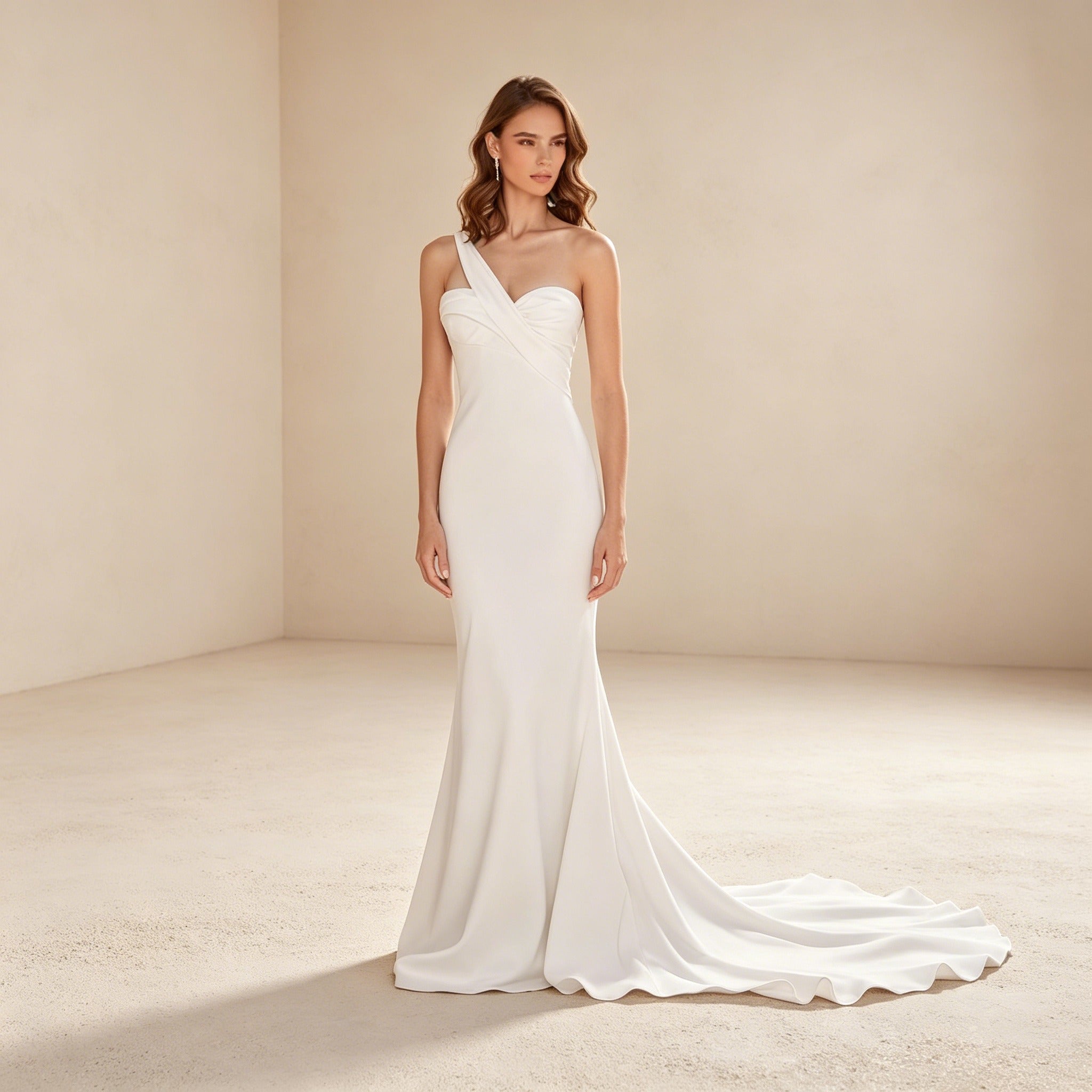 Asymmetrisches One-Shoulder-Abendkleid mit Drapierung – Elegantes Maxikleid mit Schleppe