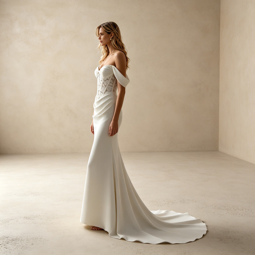 Off-Shoulder Abendkleid mit Spitze | Elegantes Satin-Kleid Meerjungfrau-Stil