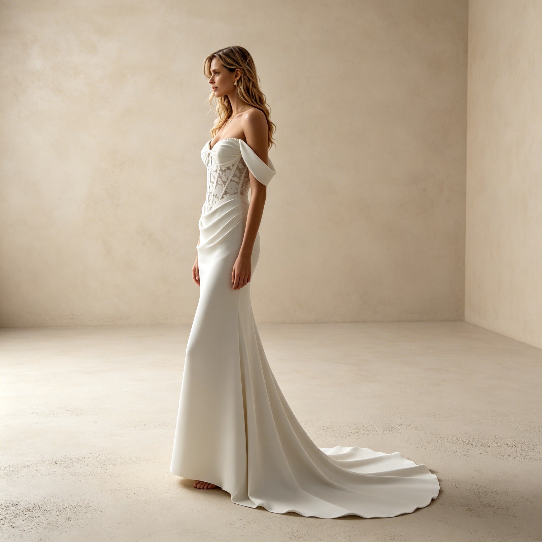 Off-Shoulder Abendkleid mit Spitze | Elegantes Satin-Kleid Meerjungfrau-Stil