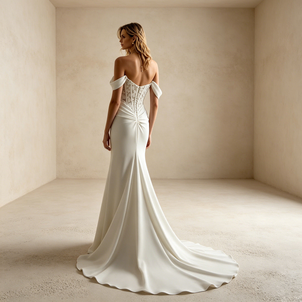 Off-Shoulder Abendkleid mit Spitze | Elegantes Satin-Kleid Meerjungfrau-Stil