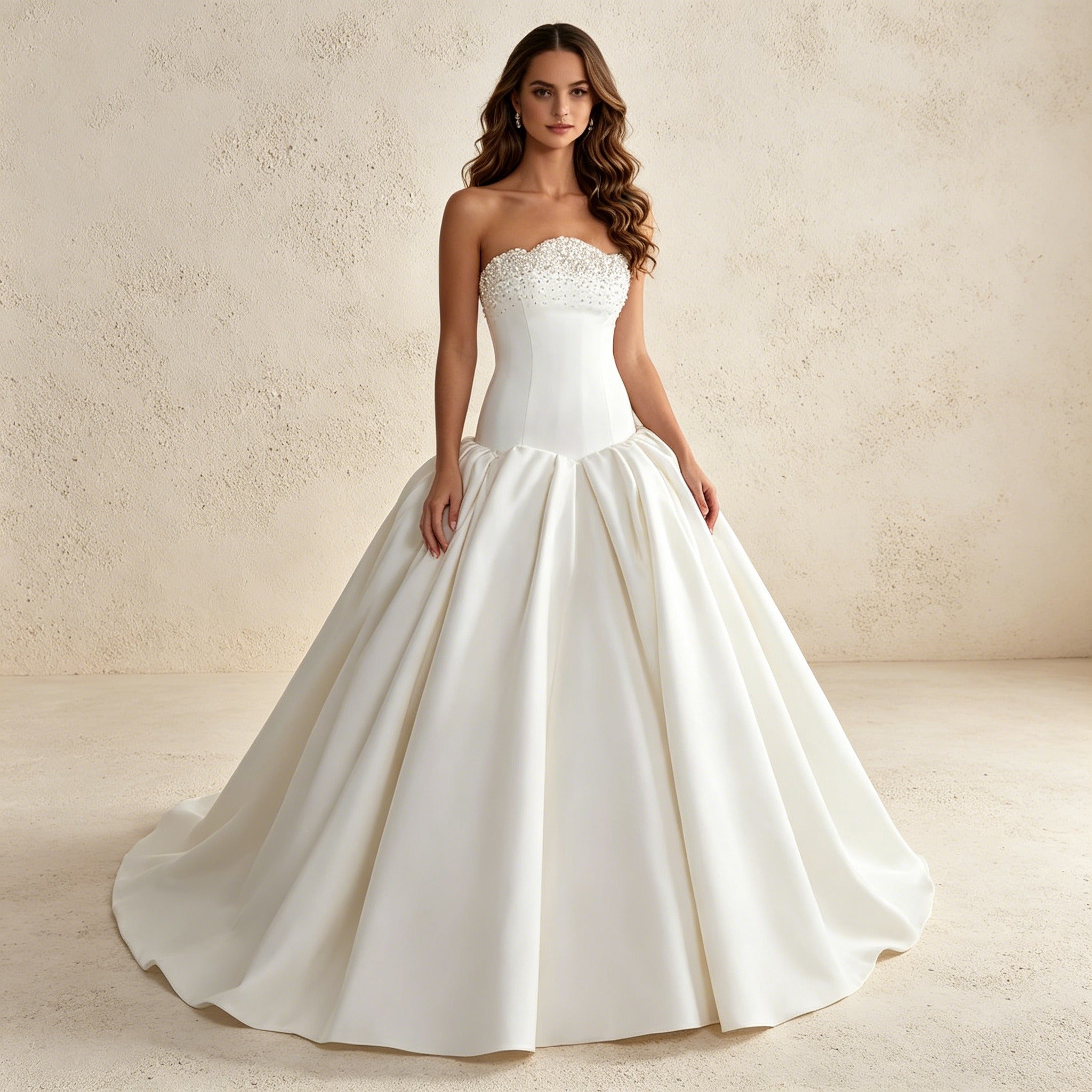 Trägerloses Satin-Abendkleid mit Perlenstickerei – Bodenlanges Ballkleid für Gala