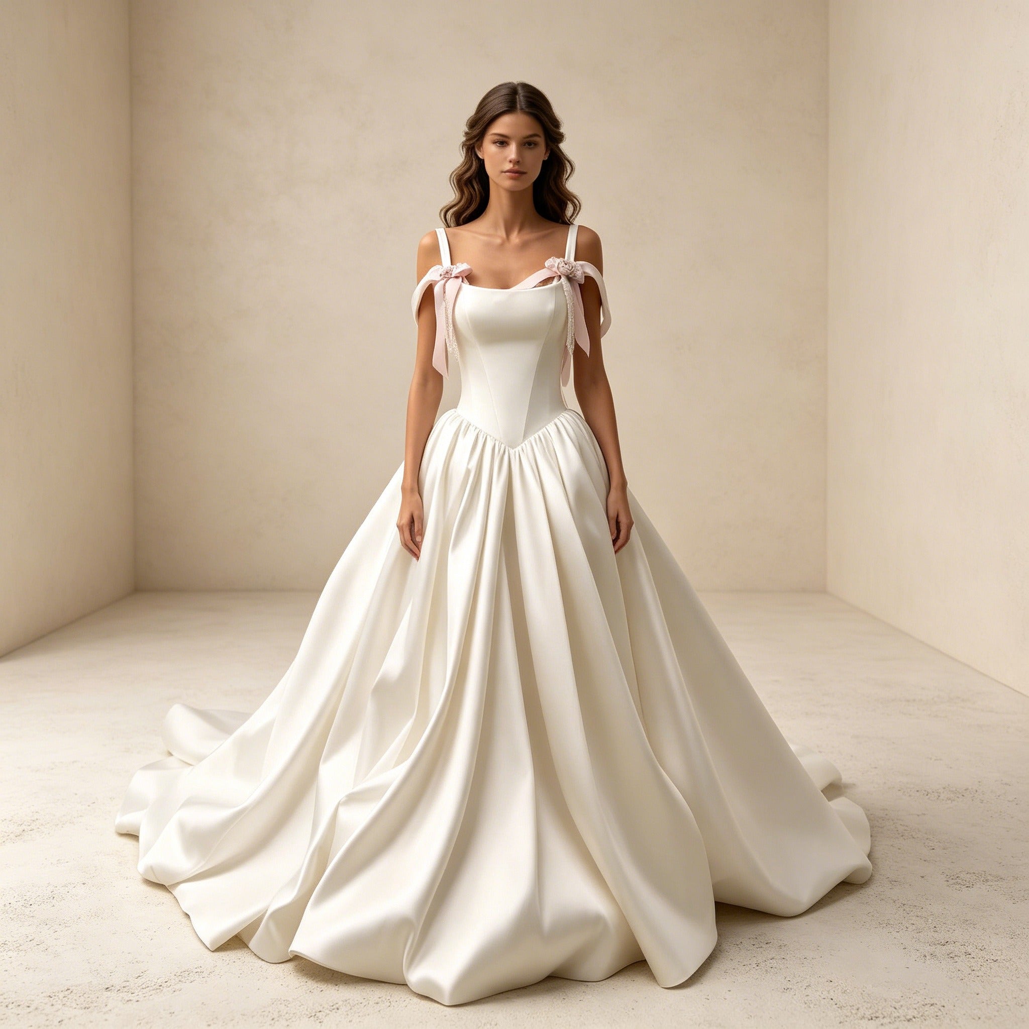 Satin-Abendkleid mit 3D-Blumen – Elegantes Ballkleid mit Korsagen-Taille