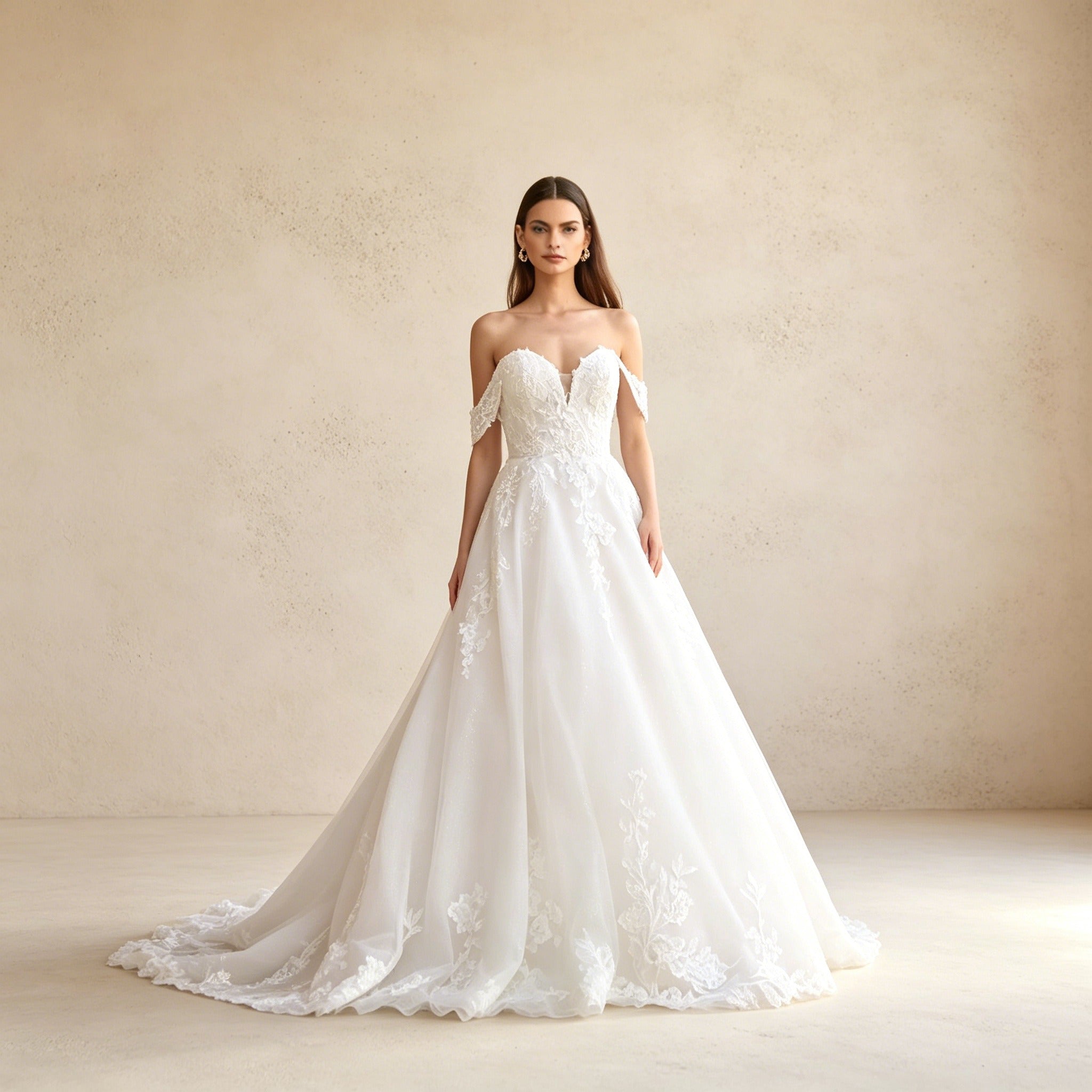 Elegantes Off-Shoulder Abendkleid Weiß | Maxikleid mit Volants