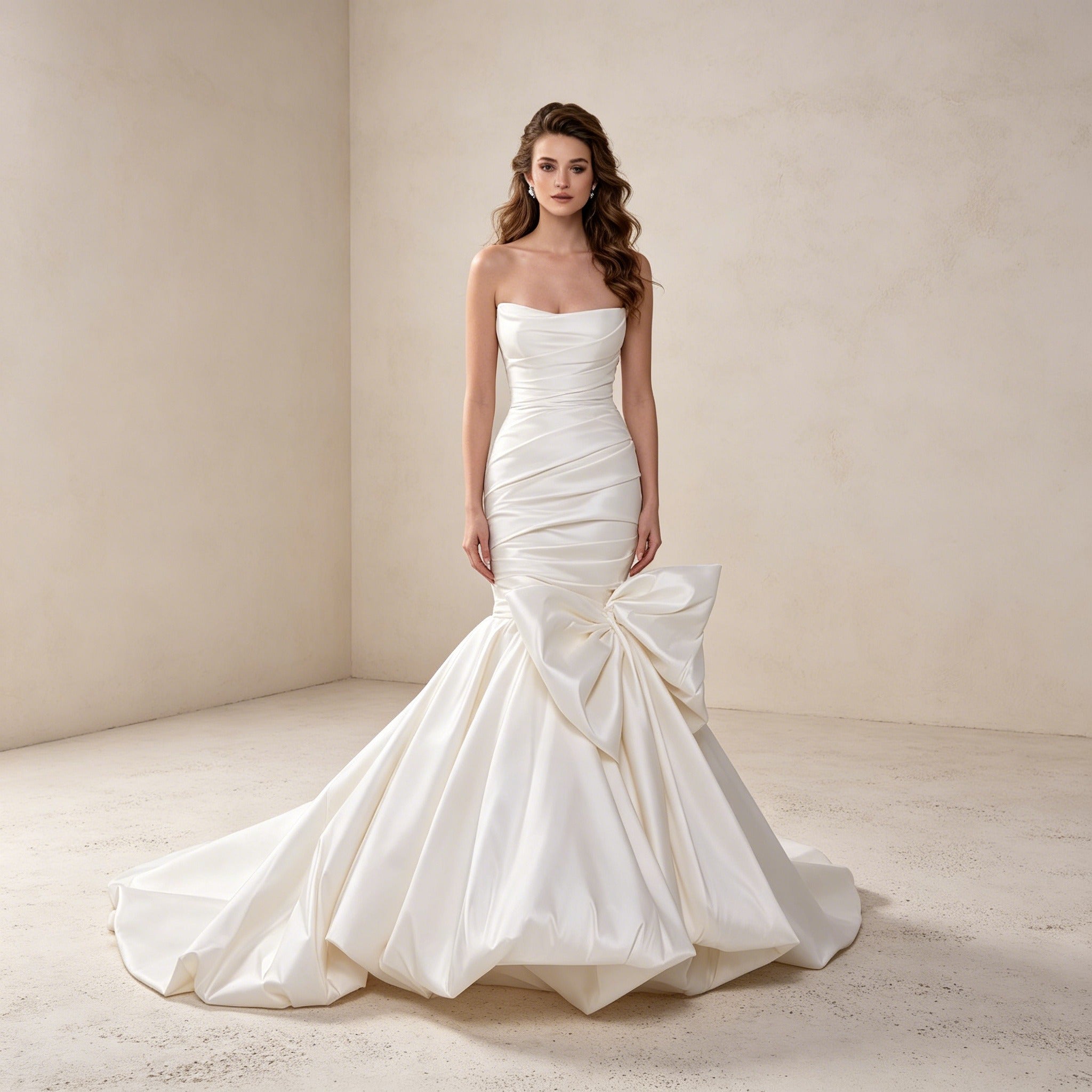 Meerjungfrau-Abendkleid mit Statement-Schleife – Figurbetontes Satinkleid mit Schleppe