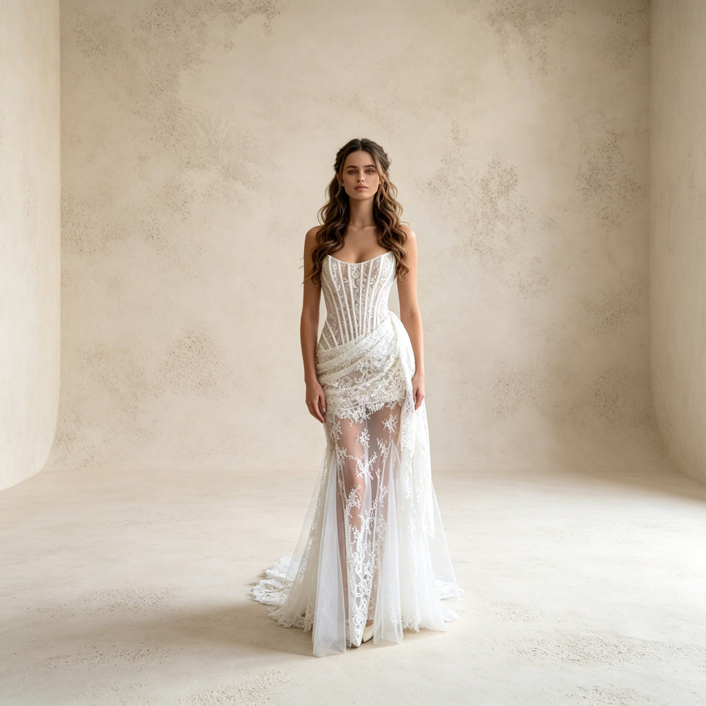 Romantisches Gala-Kleid mit Drapiertem Tailleneinsatz und Schleppe