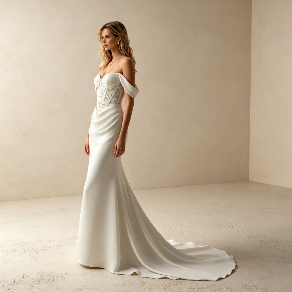 Off-Shoulder Abendkleid mit Spitze | Elegantes Satin-Kleid Meerjungfrau-Stil