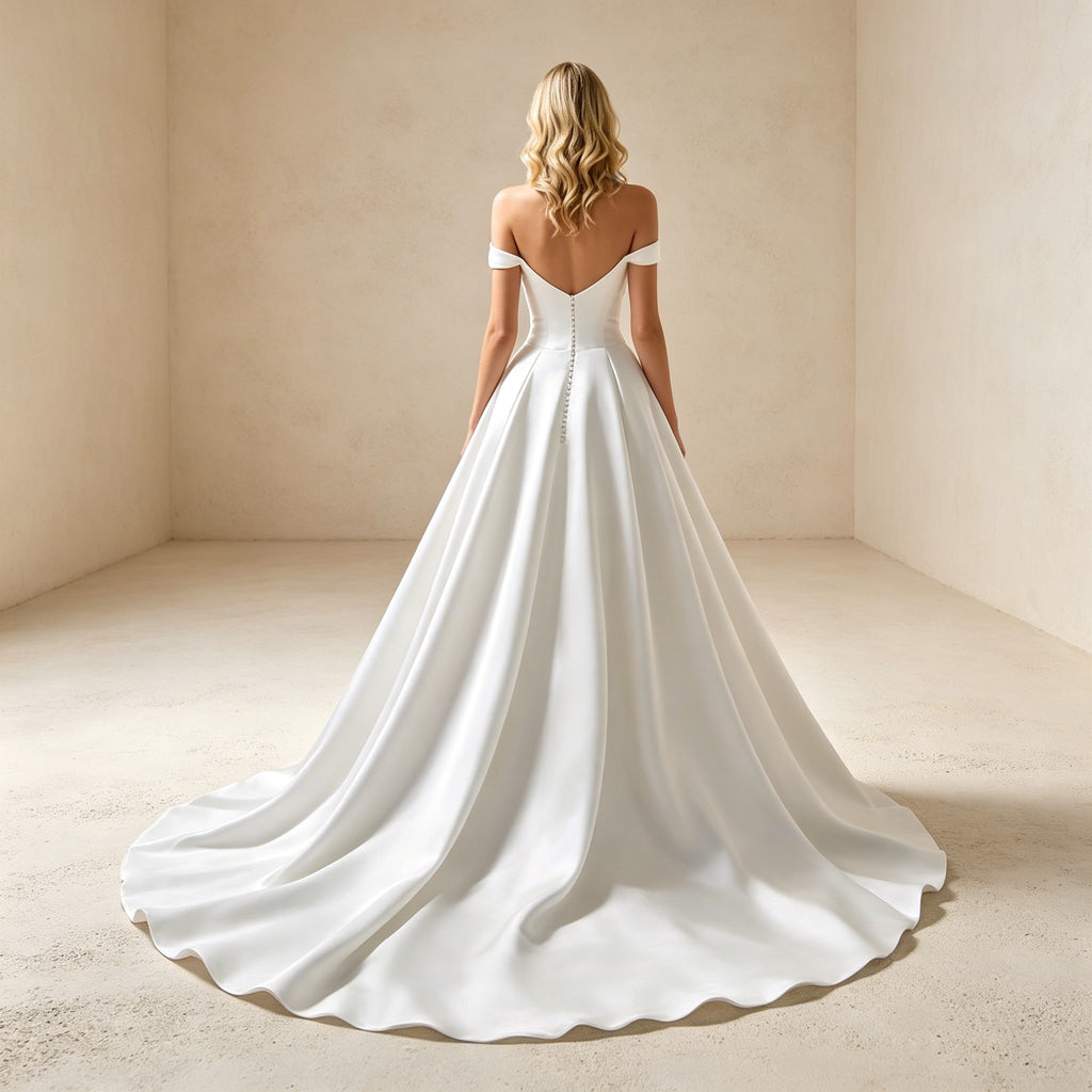 Off-Shoulder Satin-Abendkleid mit Drapierung – Bodenlanges Festkleid für Gala