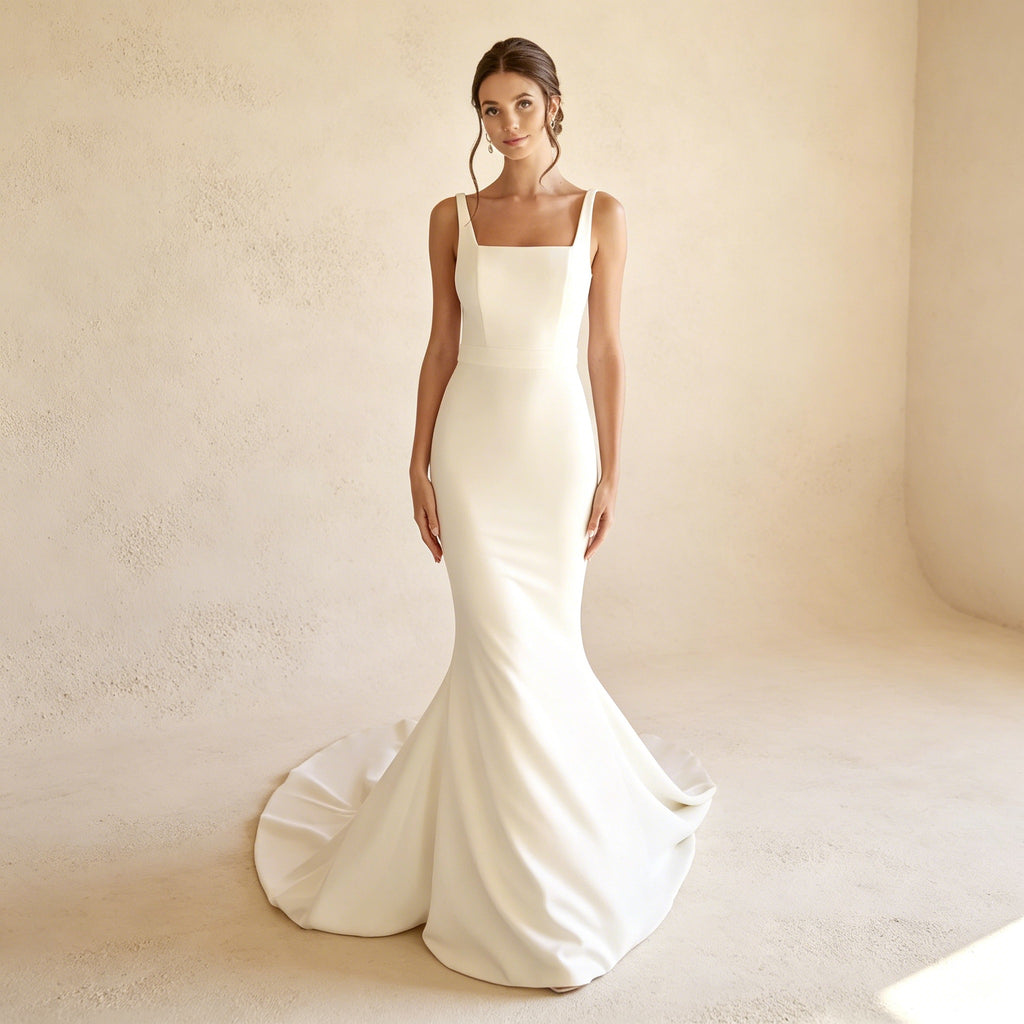 Schlichtes Abendkleid Elfenbein | Elegantes Maxikleid mit tiefem Rückenausschnitt