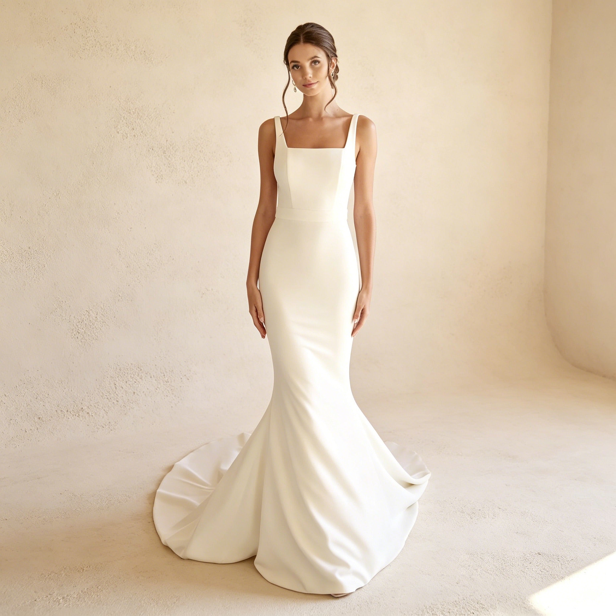 Schlichtes Abendkleid Elfenbein | Elegantes Maxikleid mit tiefem Rückenausschnitt