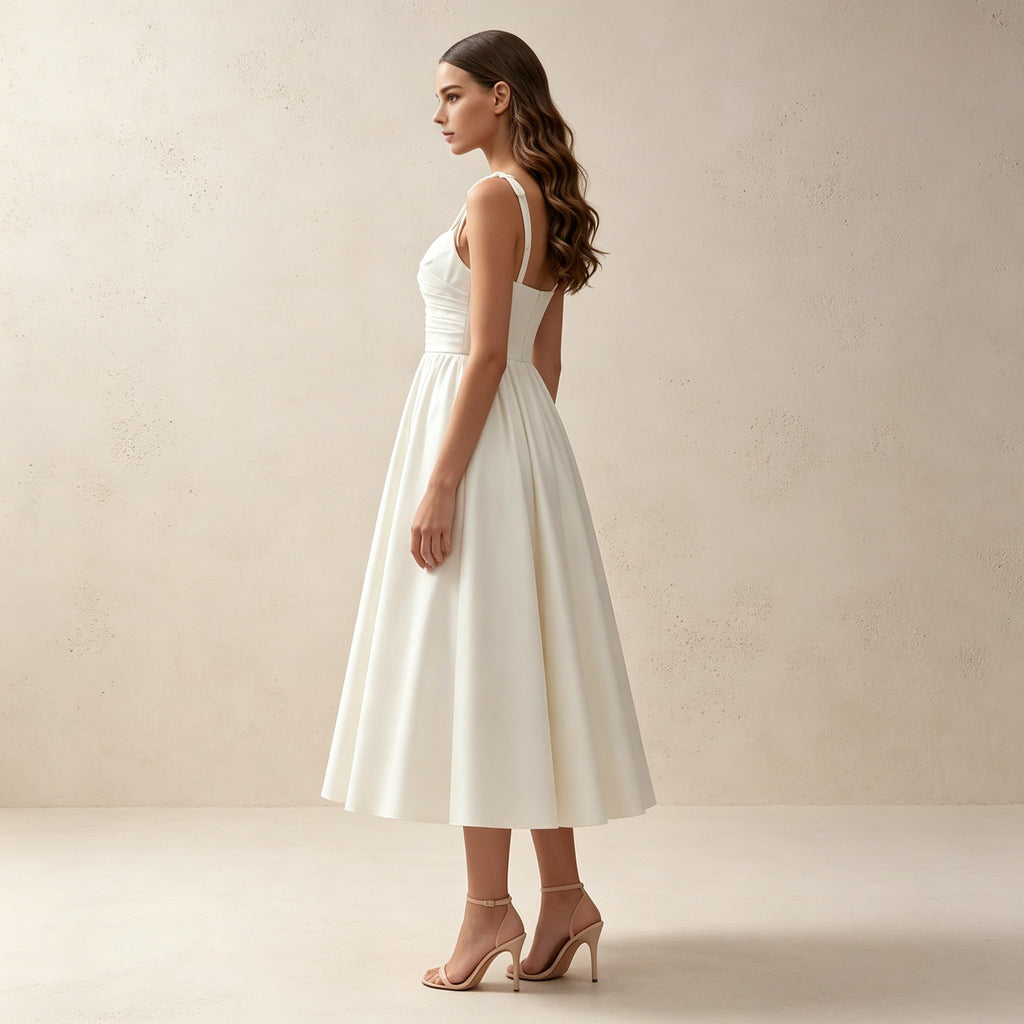 Elegantes Midikleid mit Schleifenträgern – Satin-Abendkleid in A-Linie für Damen