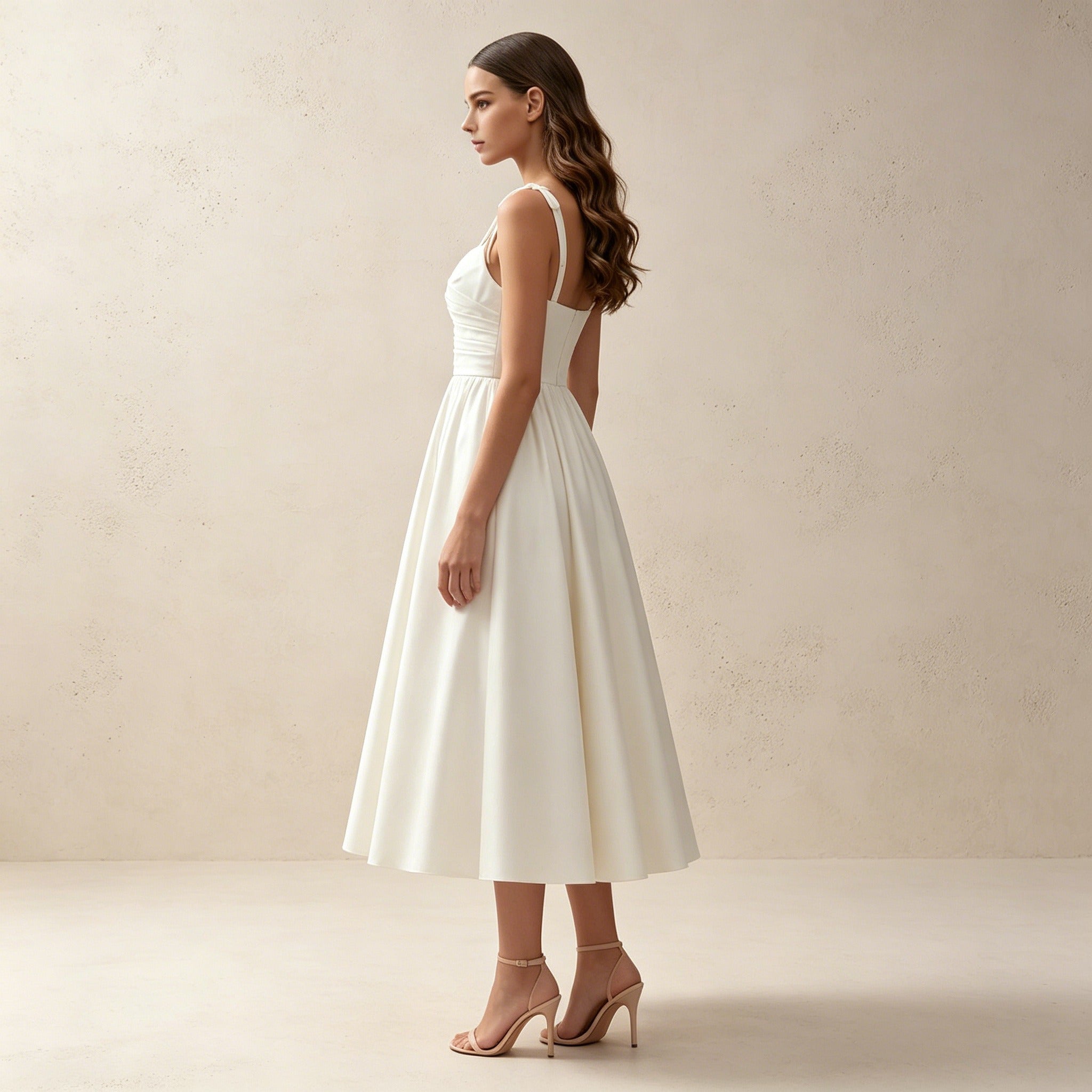Elegantes Midikleid mit Schleifenträgern – Satin-Abendkleid in A-Linie für Damen