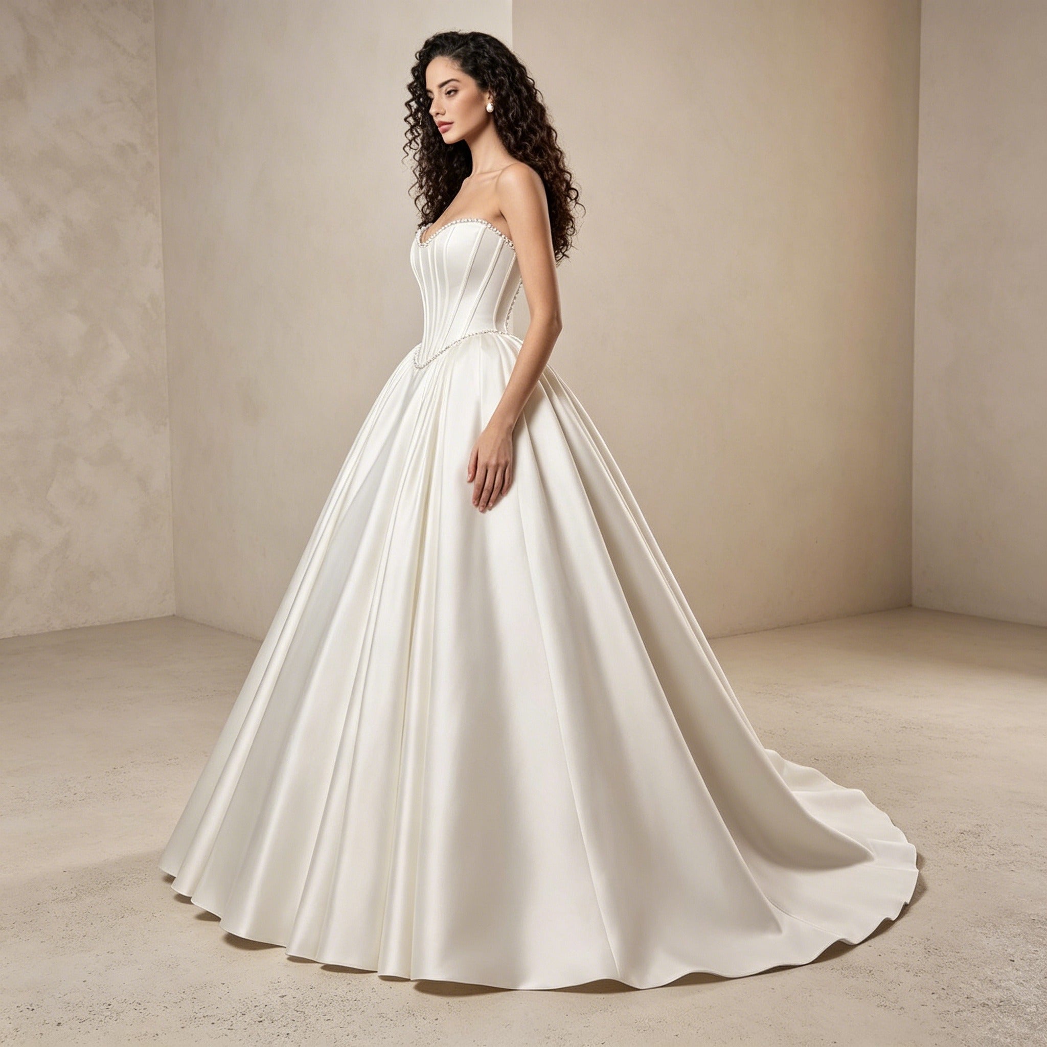 Trägerloses Satin-Abendkleid mit Korsage – Bodenlanges Ballkleid mit Kristallbesatz