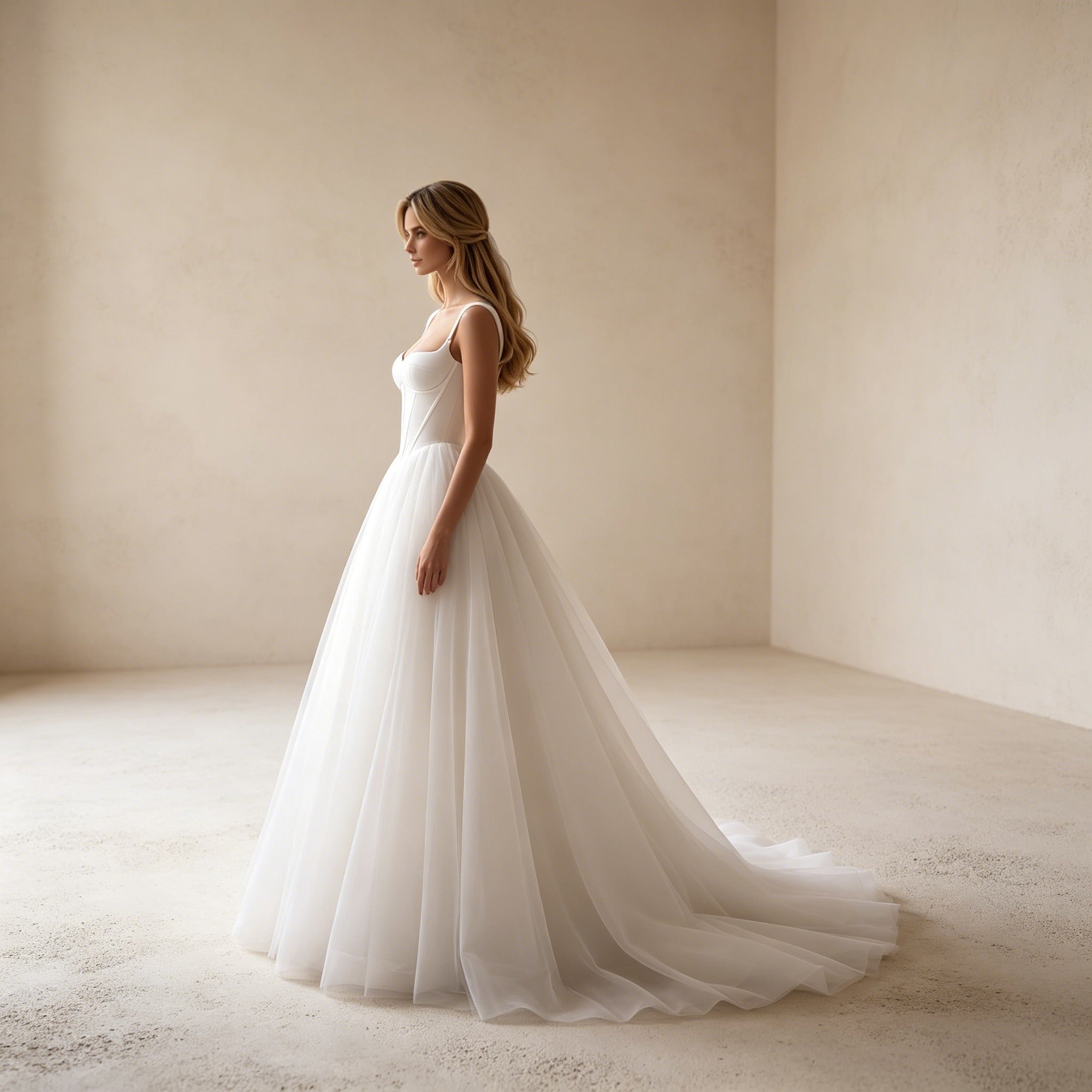 Festliches Tüllkleid mit Korsagen-Oberteil – Weißes Ballkleid mit Herz-Ausschnitt