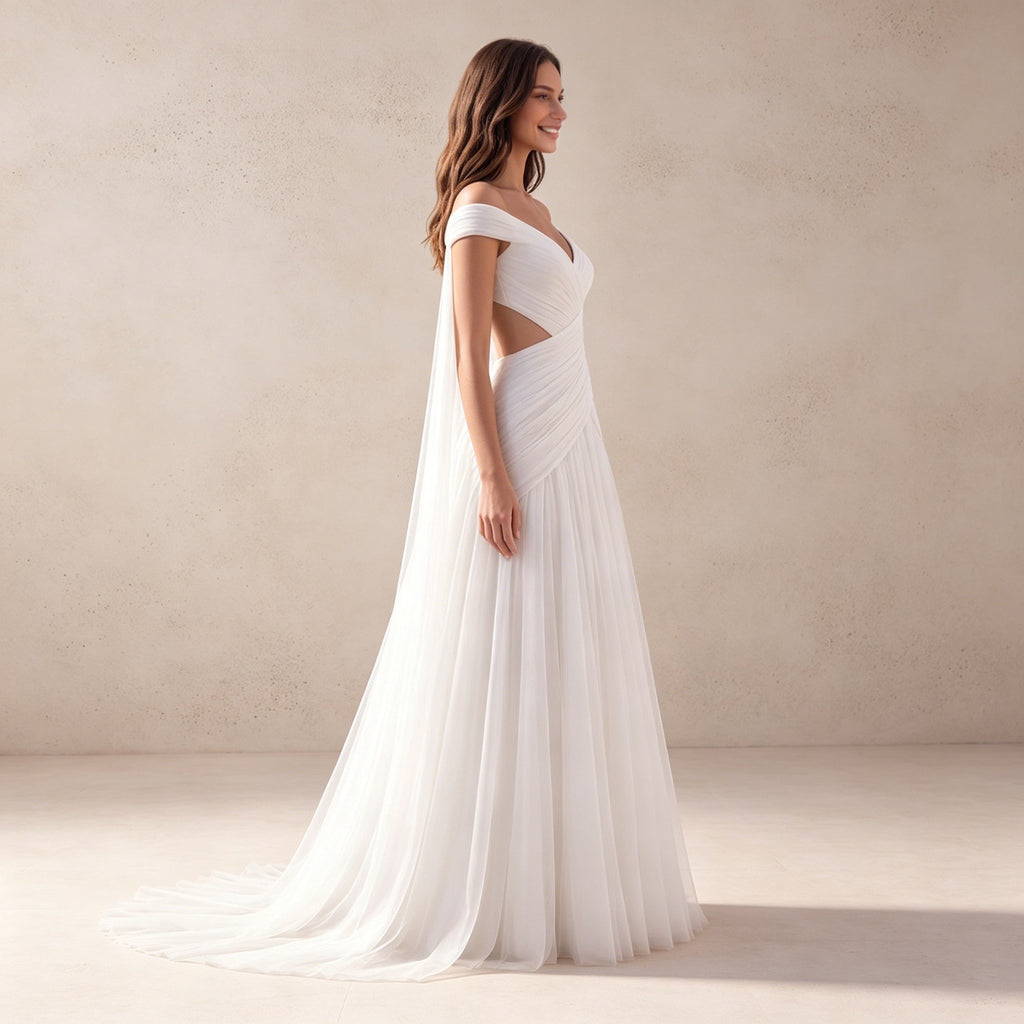 Romantisches Abiballkleid Weiß | Elegantes Maxikleid in Überkreuz-Optik
