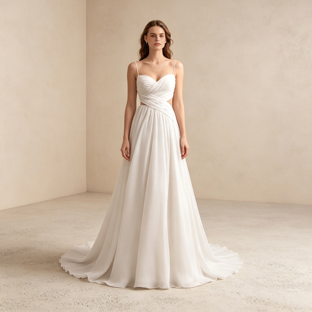 Elegantes Maxikleid aus Chiffon mit Cut-Outs – Luftiges Spaghettiträger-Abendkleid für den Sommer